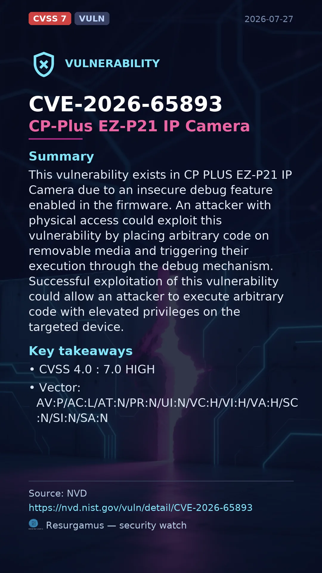 CVE-2026-65893 - CP-Plus EZ-P21 IP Camera vulnerability