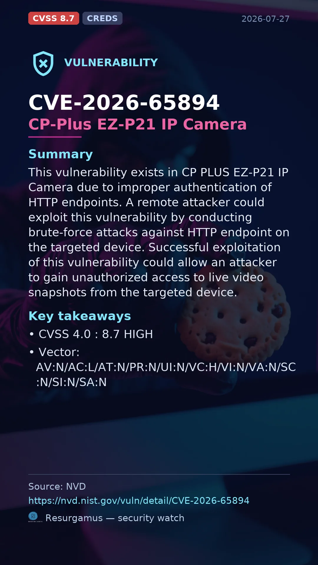 CVE-2026-65894 - CP-Plus EZ-P21 IP Camera vulnerability