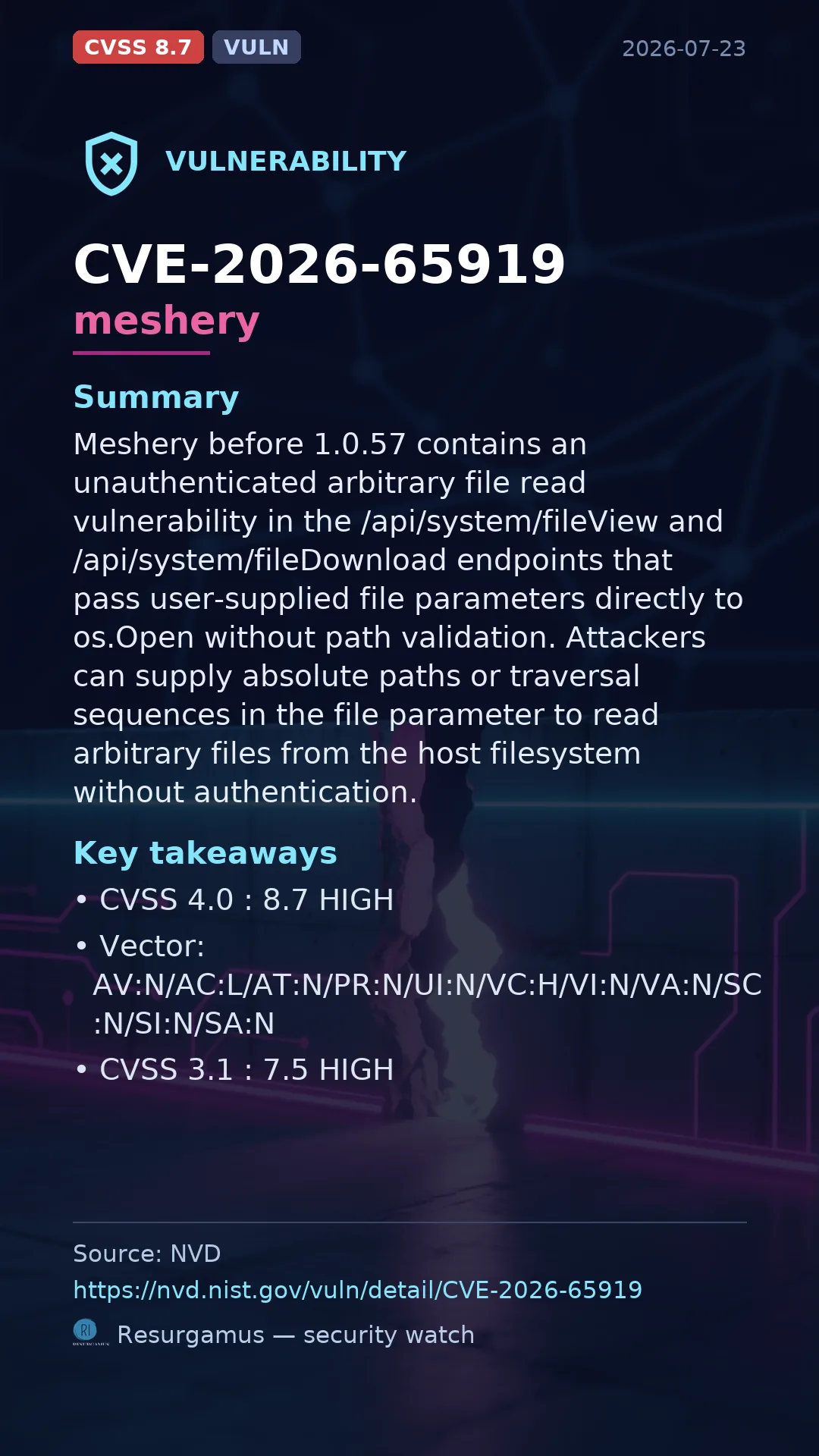 CVE-2026-65919 meshery Vulnerability