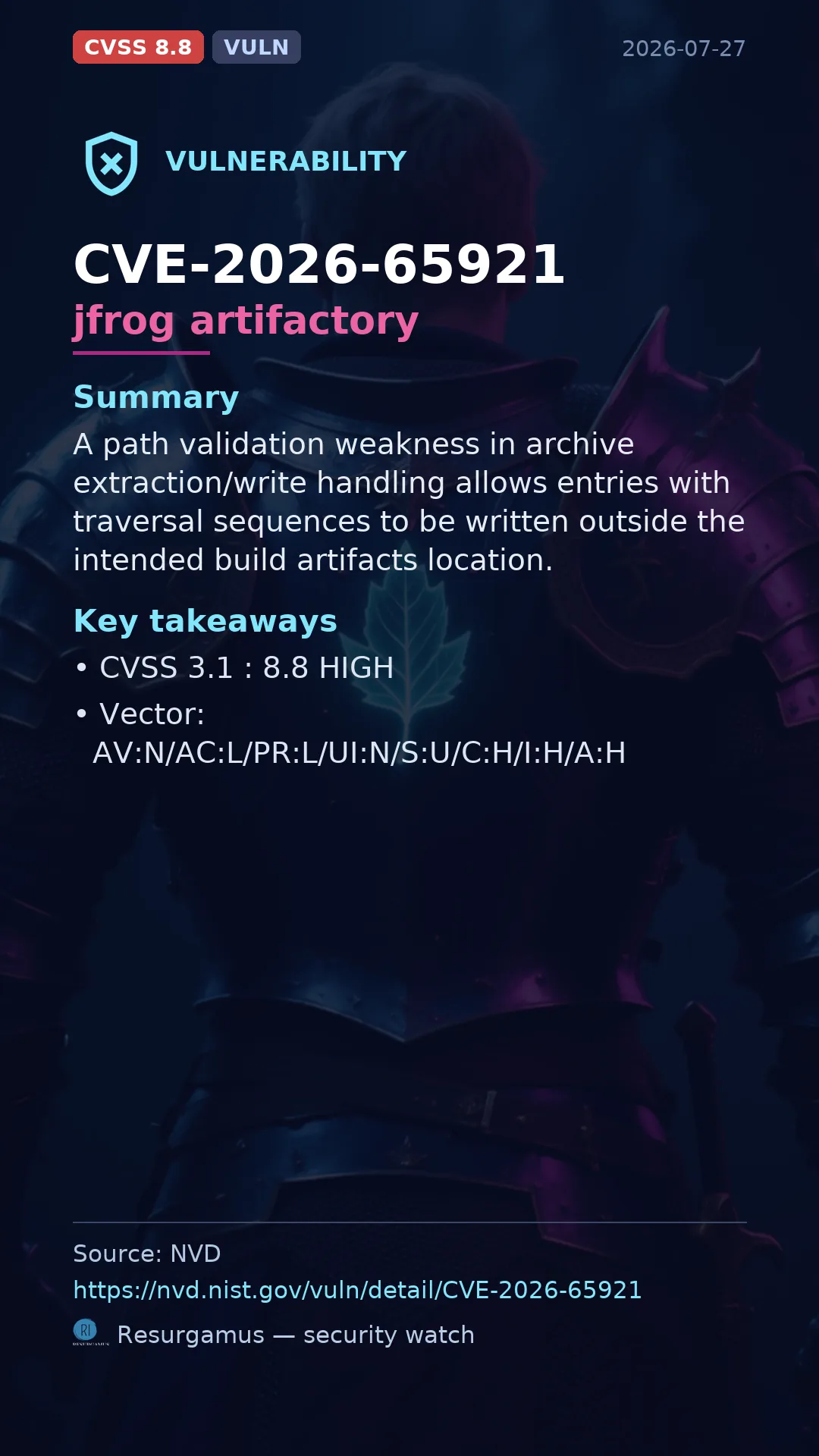 CVE-2026-65921 jfrog artifactory Vulnerability