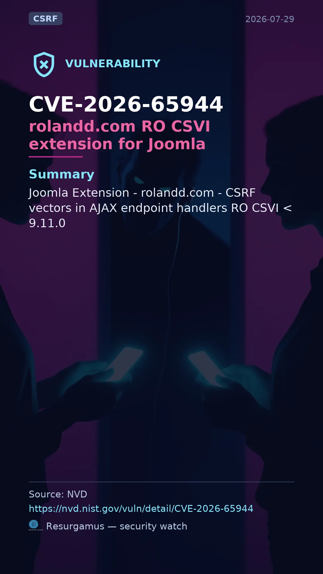 CVE-2026-65944 rolandd.com RO CSVI extension for Joomla Vulnerability