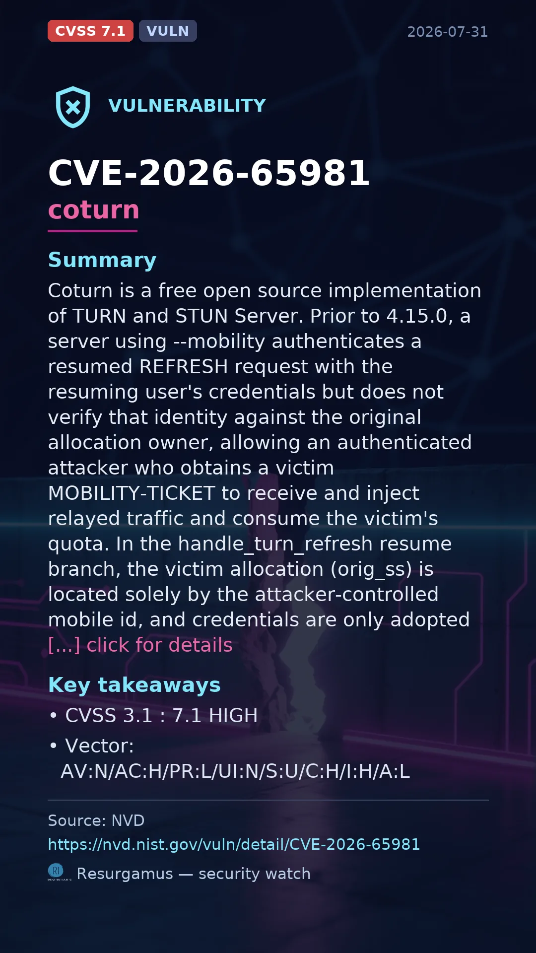CVE-2026-65981 coturn Vulnerability