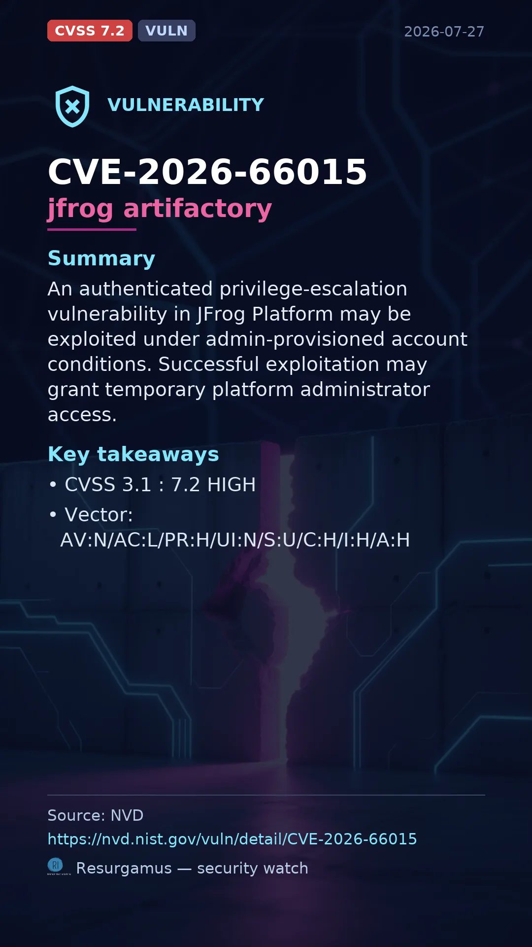 CVE-2026-66015 jfrog artifactory Vulnerability