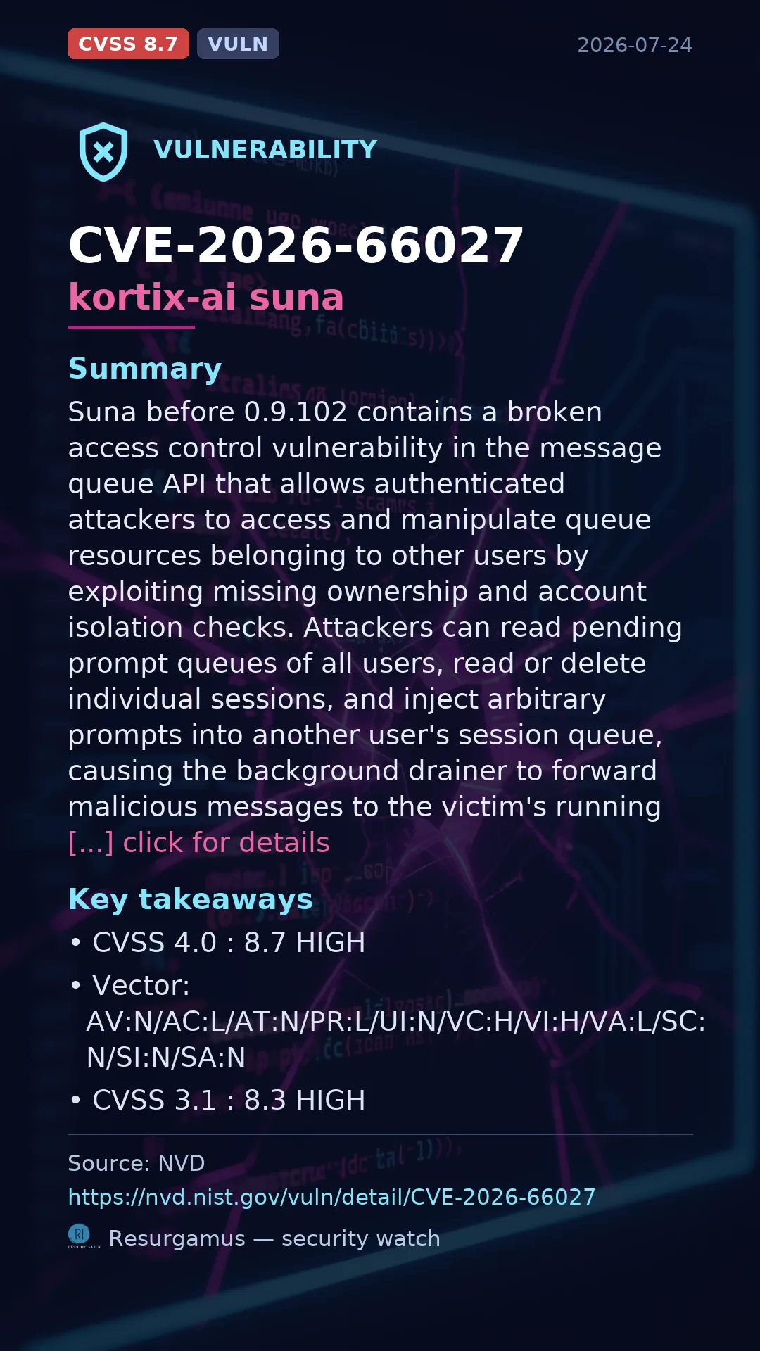 CVE-2026-66027 - kortix-ai suna vulnerability