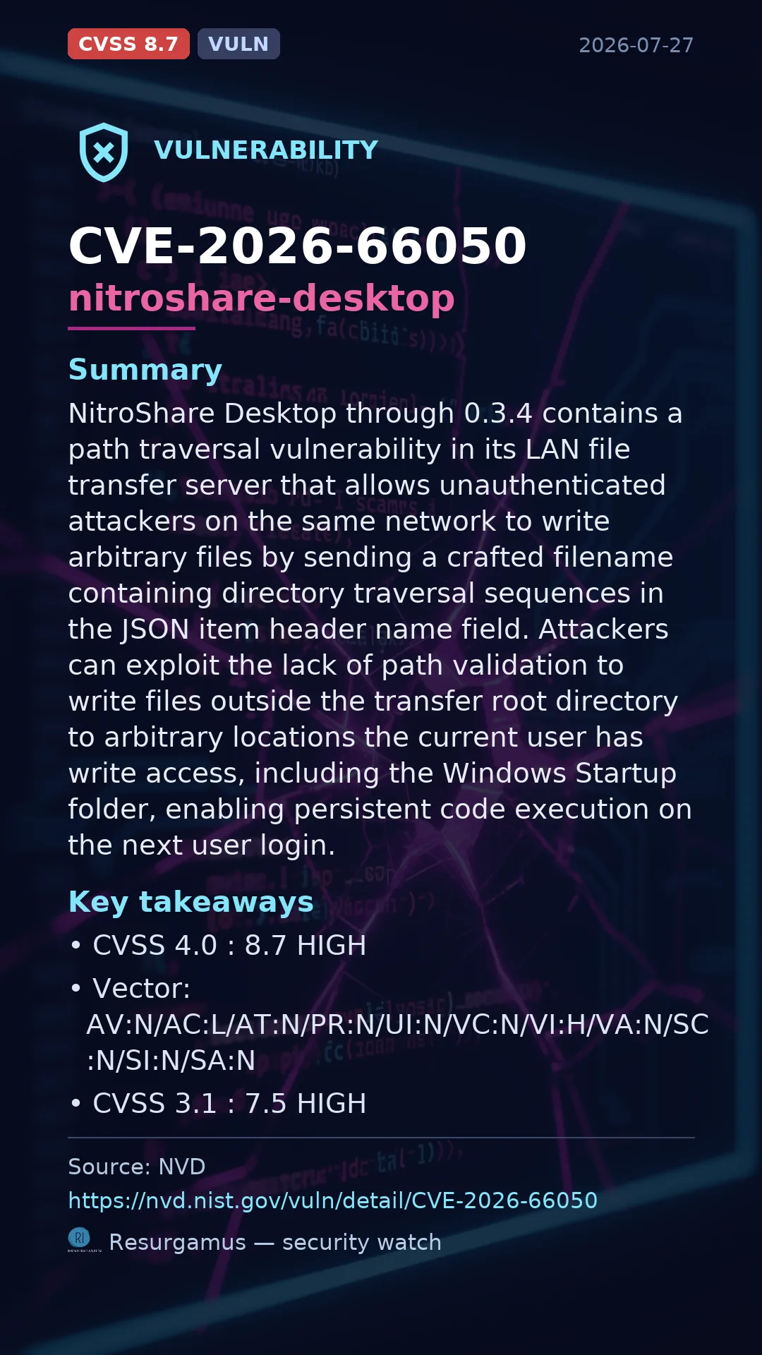 CVE-2026-66050 nitroshare-desktop Vulnerability