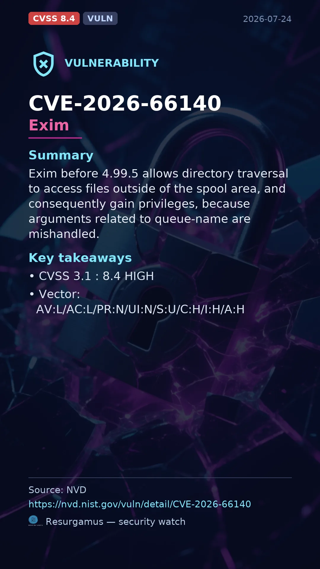 CVE-2026-66140 - Exim vulnerability