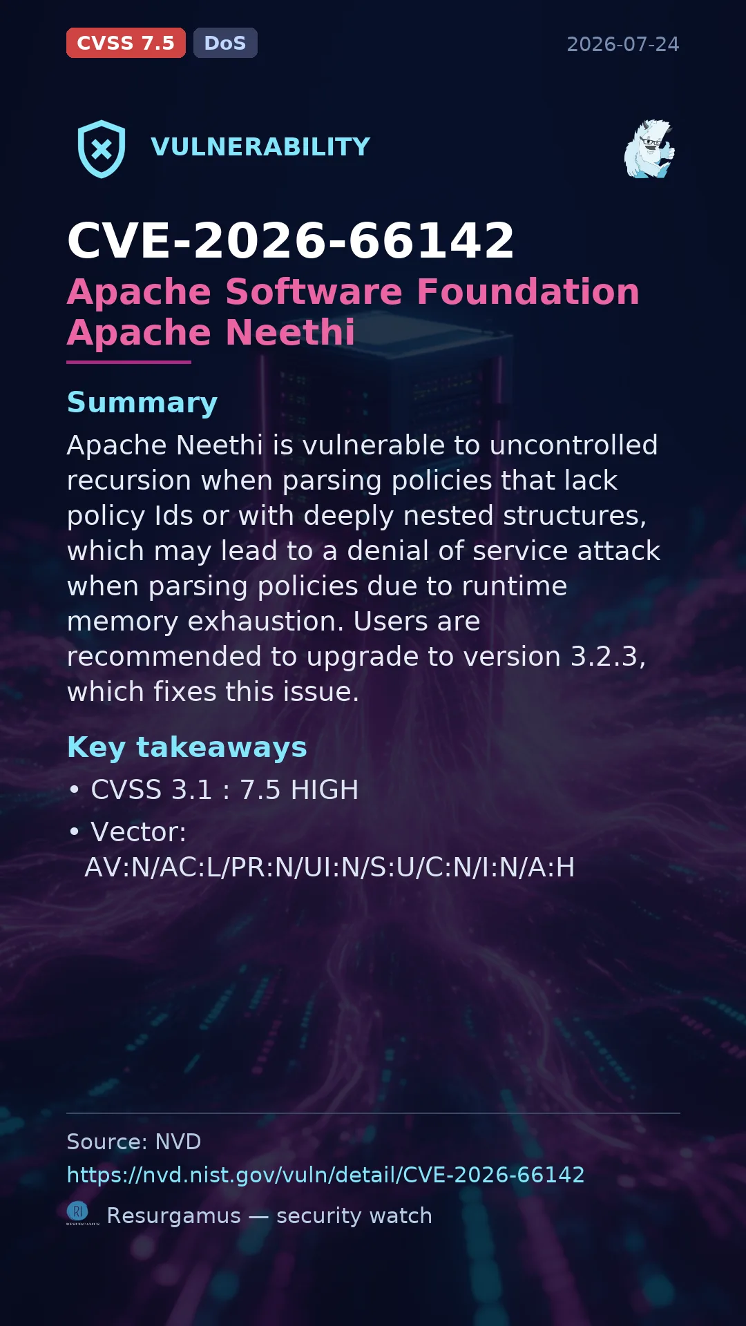 CVE-2026-66142 - Apache Software Foundation Apache Neethi vulnerability