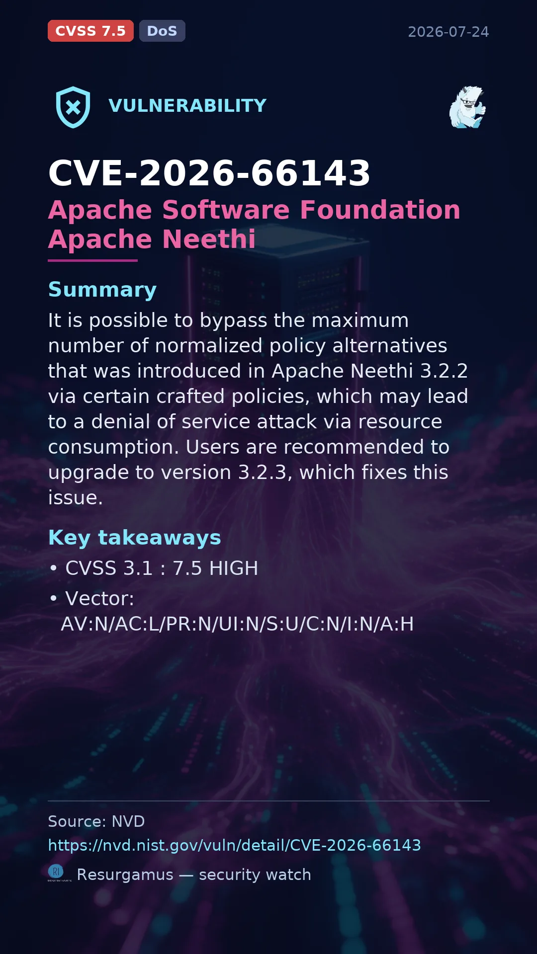 CVE-2026-66143 - Apache Software Foundation Apache Neethi vulnerability