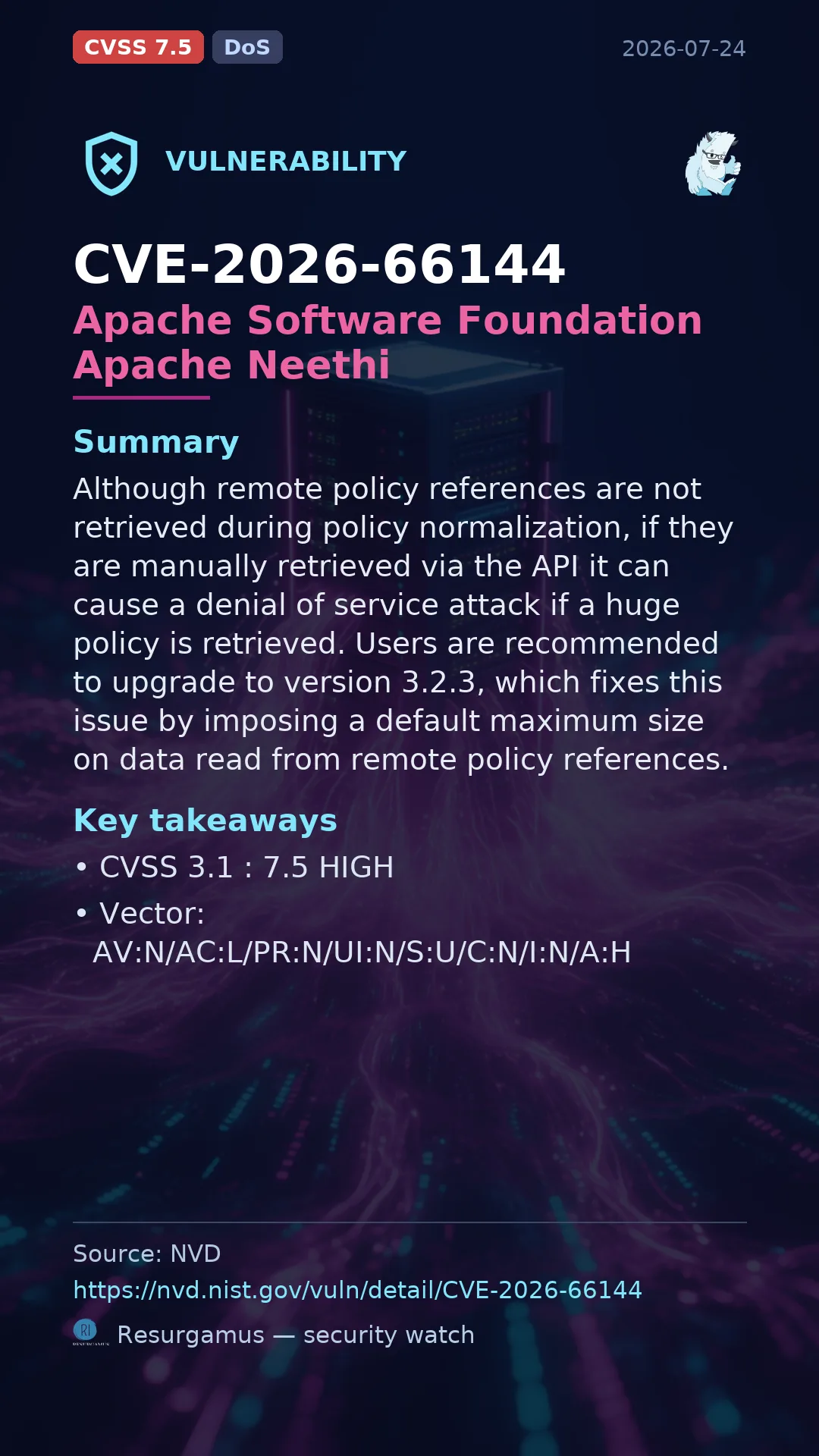 CVE-2026-66144 - Apache Software Foundation Apache Neethi vulnerability