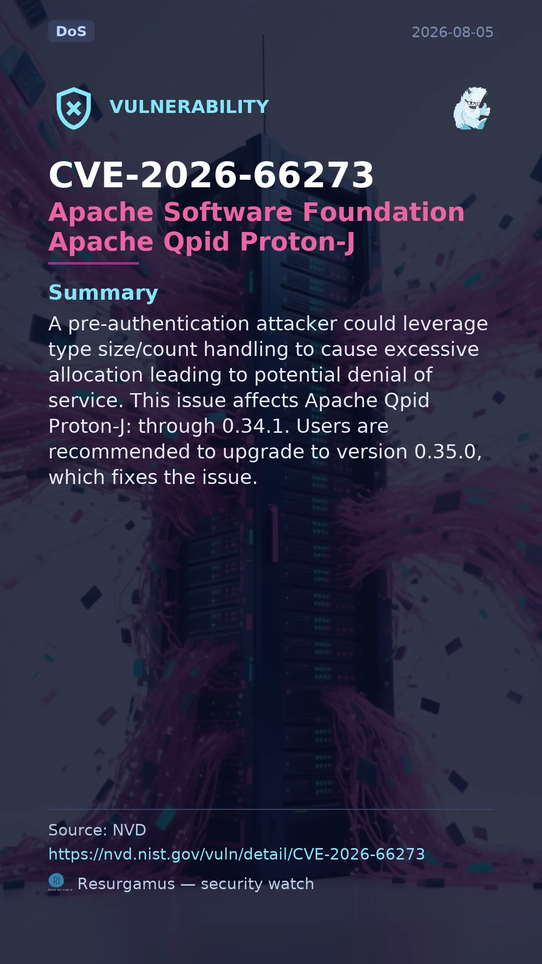 CVE-2026-66273 Apache Software Foundation Apache Qpid Proton-J Vulnerability