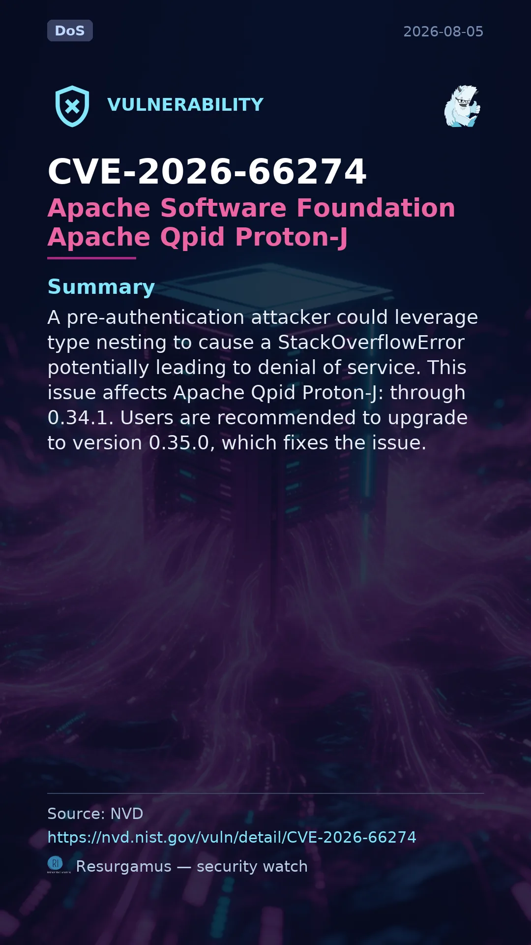 CVE-2026-66274 Apache Software Foundation Apache Qpid Proton-J Vulnerability