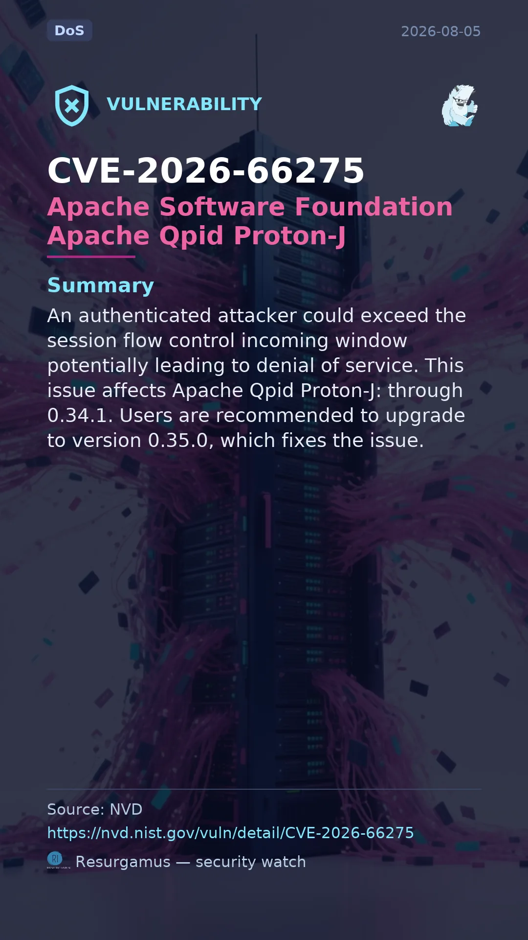 CVE-2026-66275 Apache Software Foundation Apache Qpid Proton-J Vulnerability