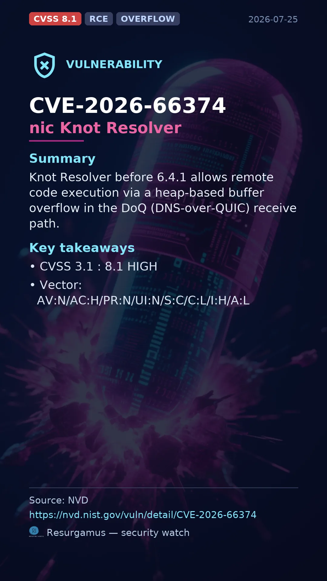 CVE-2026-66374 - nic Knot Resolver vulnerability