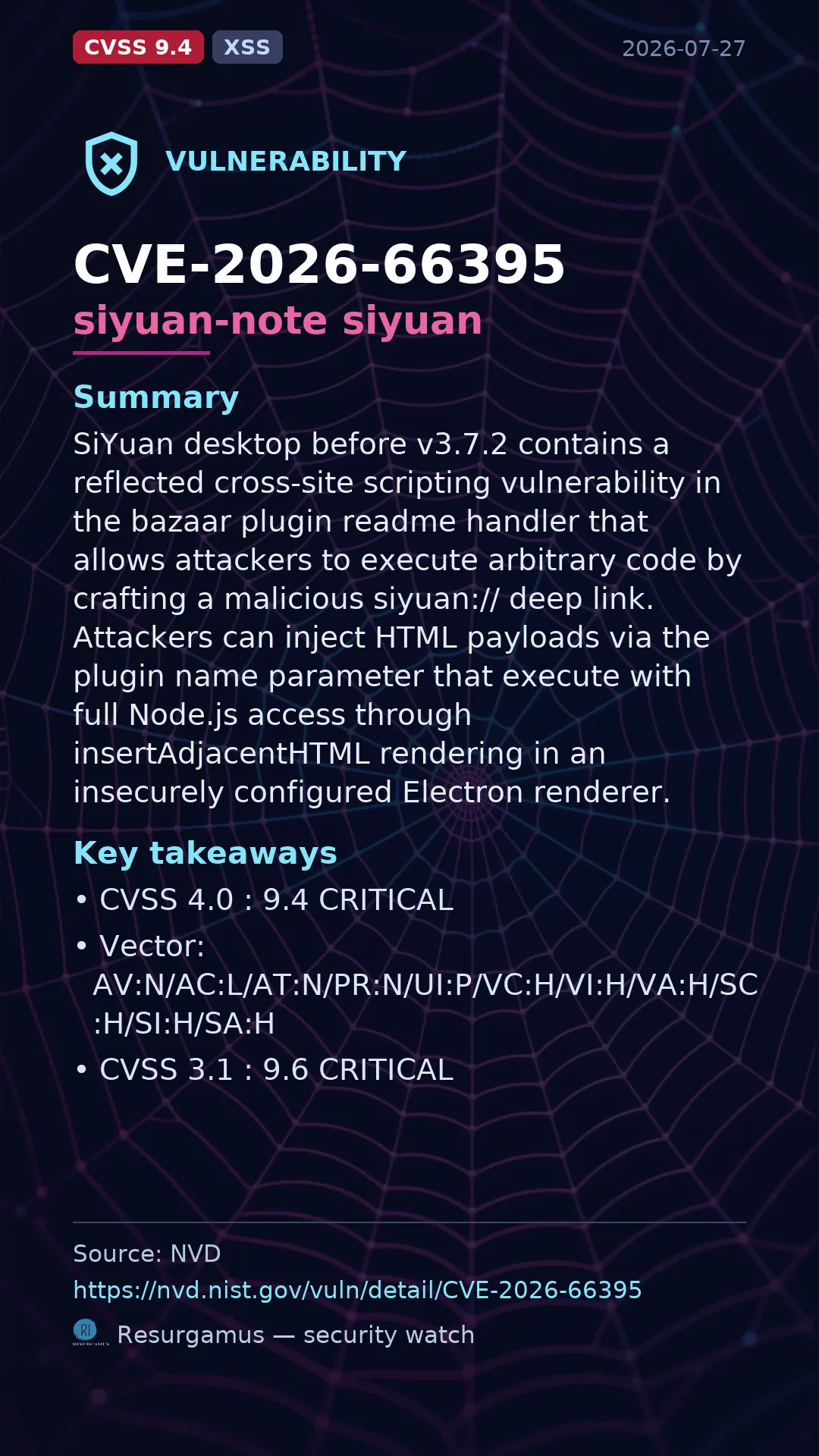 CVE-2026-66395 siyuan-note siyuan Vulnerability