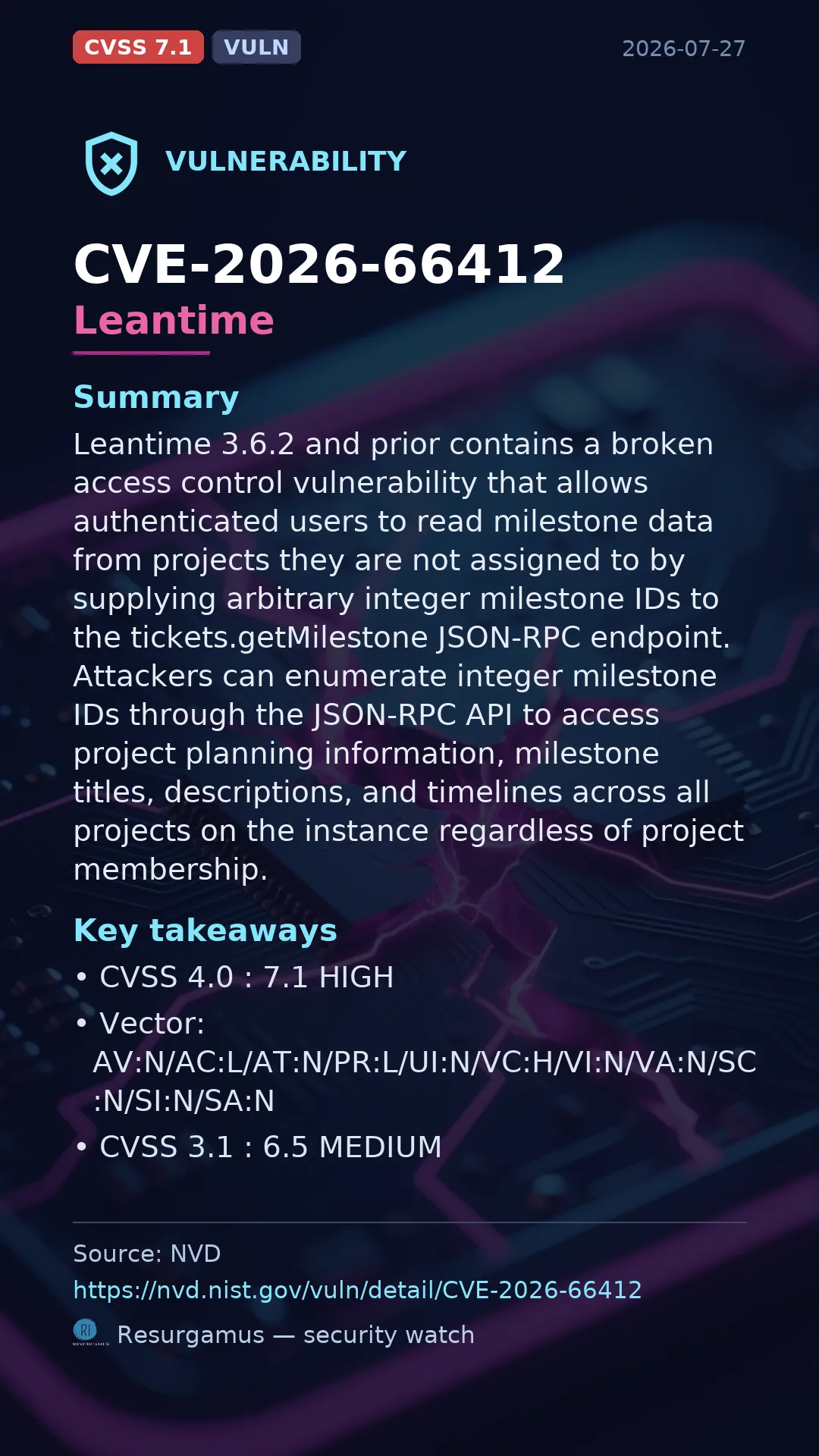 CVE-2026-66412 - Leantime vulnerability