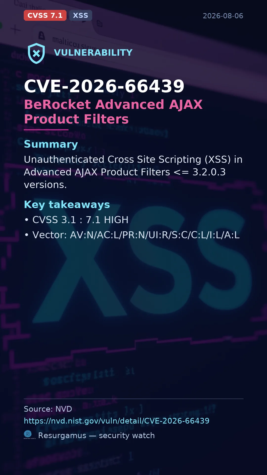 CVE-2026-66439 BeRocket Advanced AJAX Product Filters Vulnerability