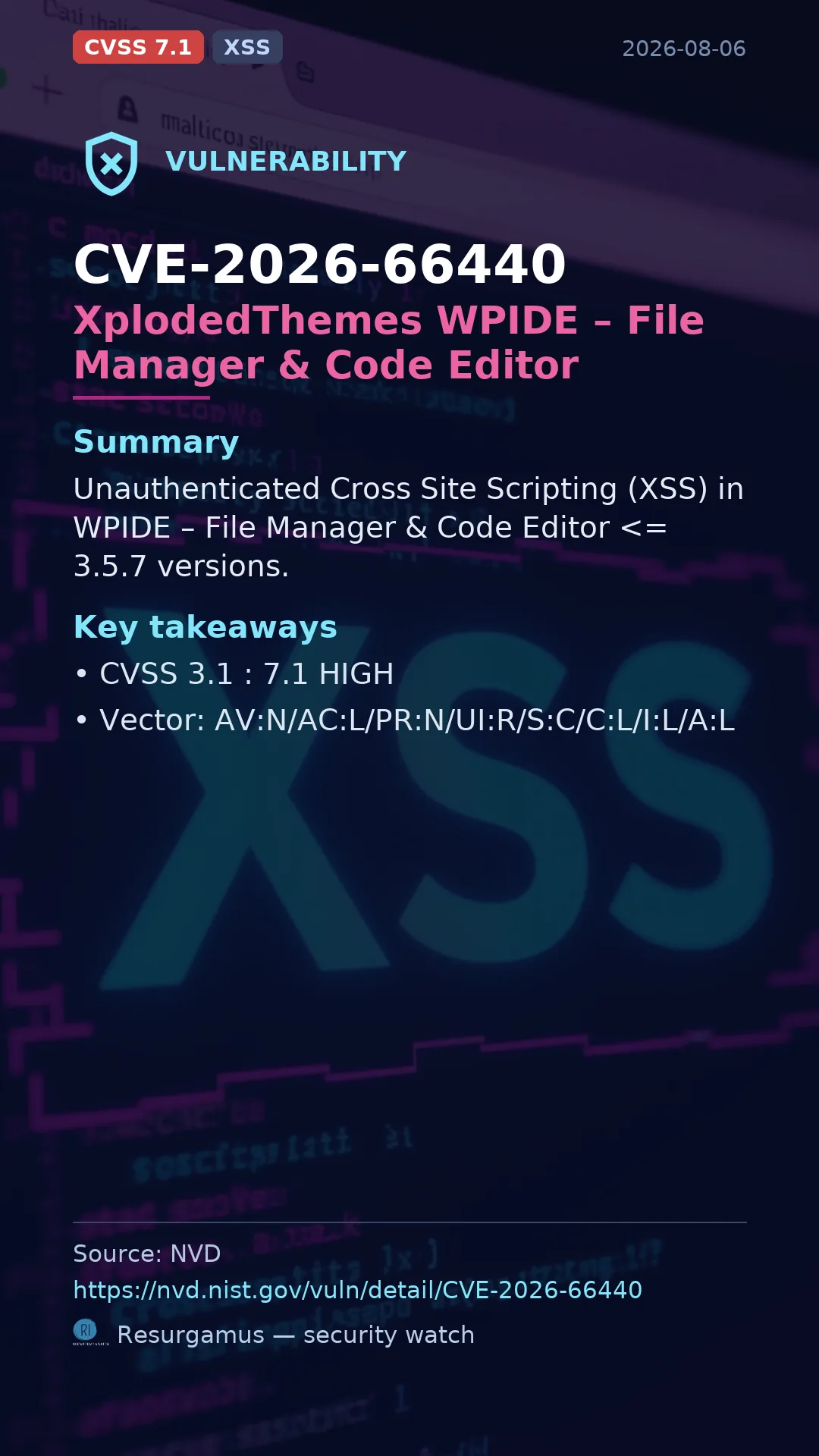 CVE-2026-66440 XplodedThemes WPIDE – File Manager & Code Editor Vulnerability