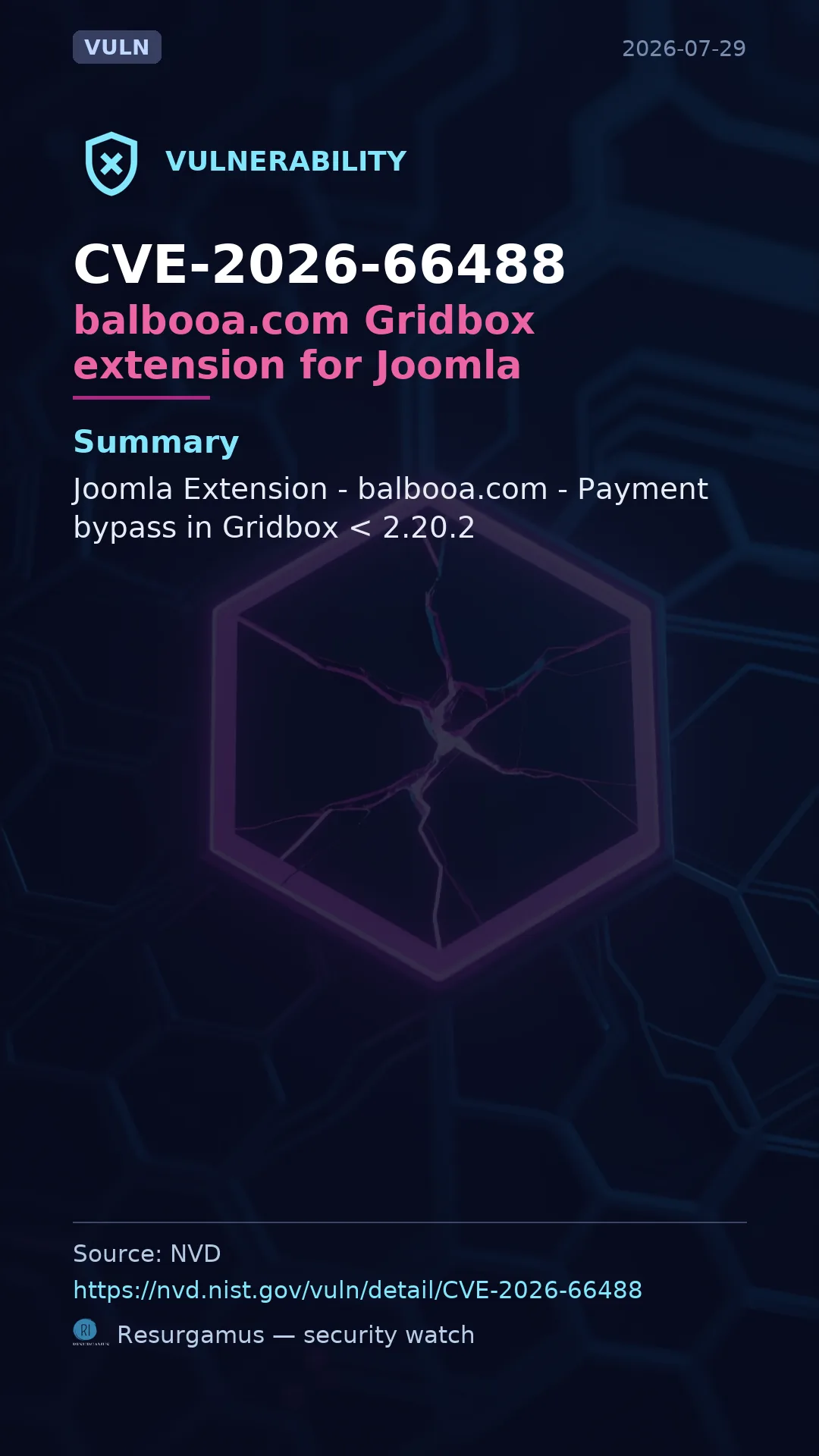 CVE-2026-66488 balbooa.com Gridbox extension for Joomla Vulnerability