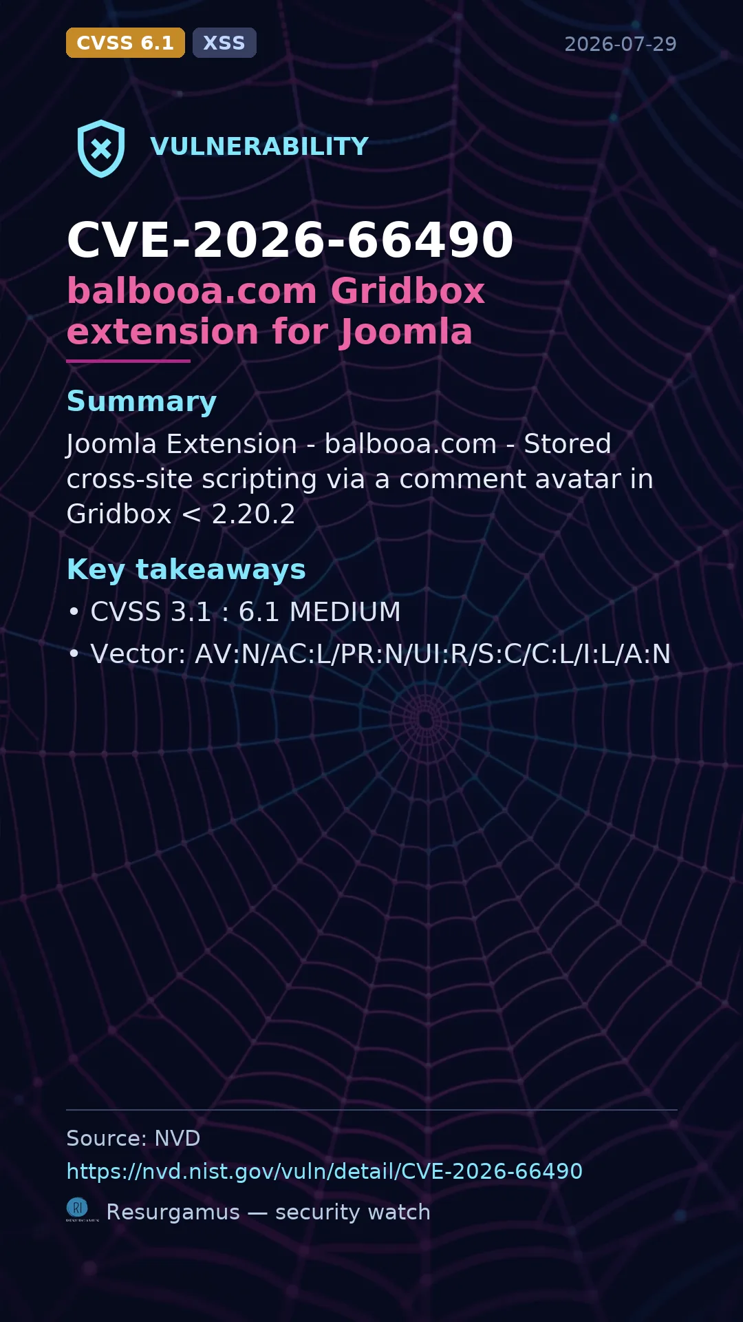 CVE-2026-66490 balbooa.com Gridbox extension for Joomla Vulnerability