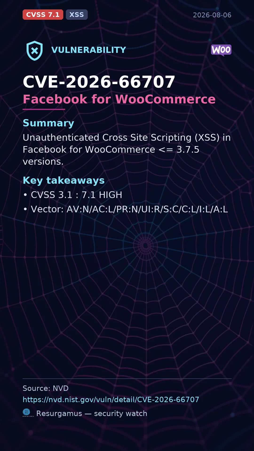 CVE-2026-66707 Facebook for WooCommerce Vulnerability