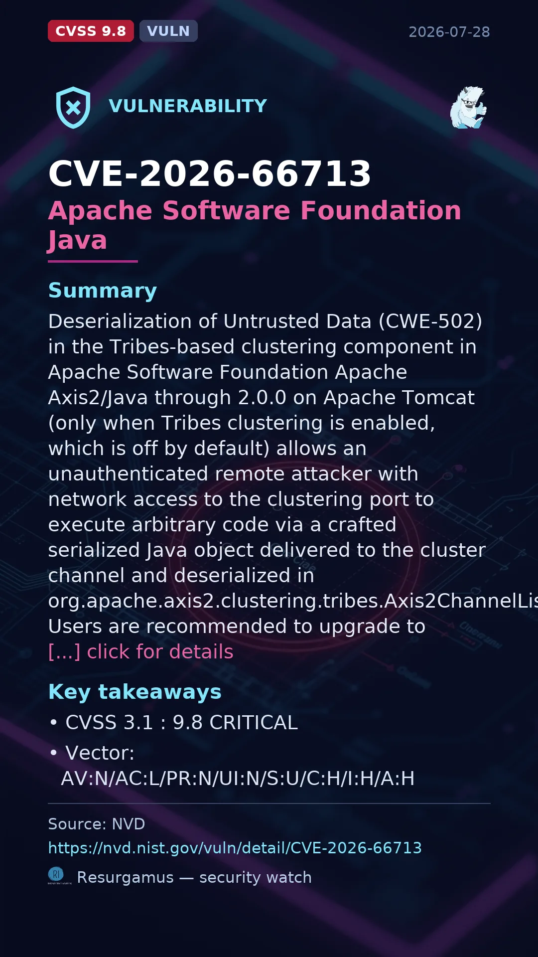 CVE-2026-66713 Apache Software Foundation Java Vulnerability