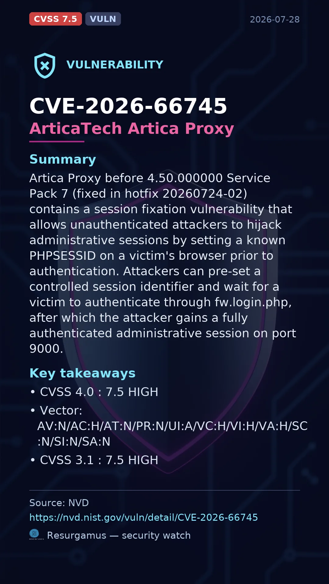 CVE-2026-66745 ArticaTech Artica Proxy Vulnerability