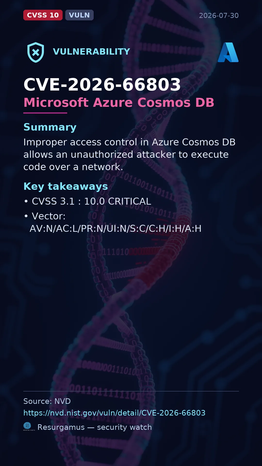 CVE-2026-66803 Microsoft Azure Cosmos DB Vulnerability