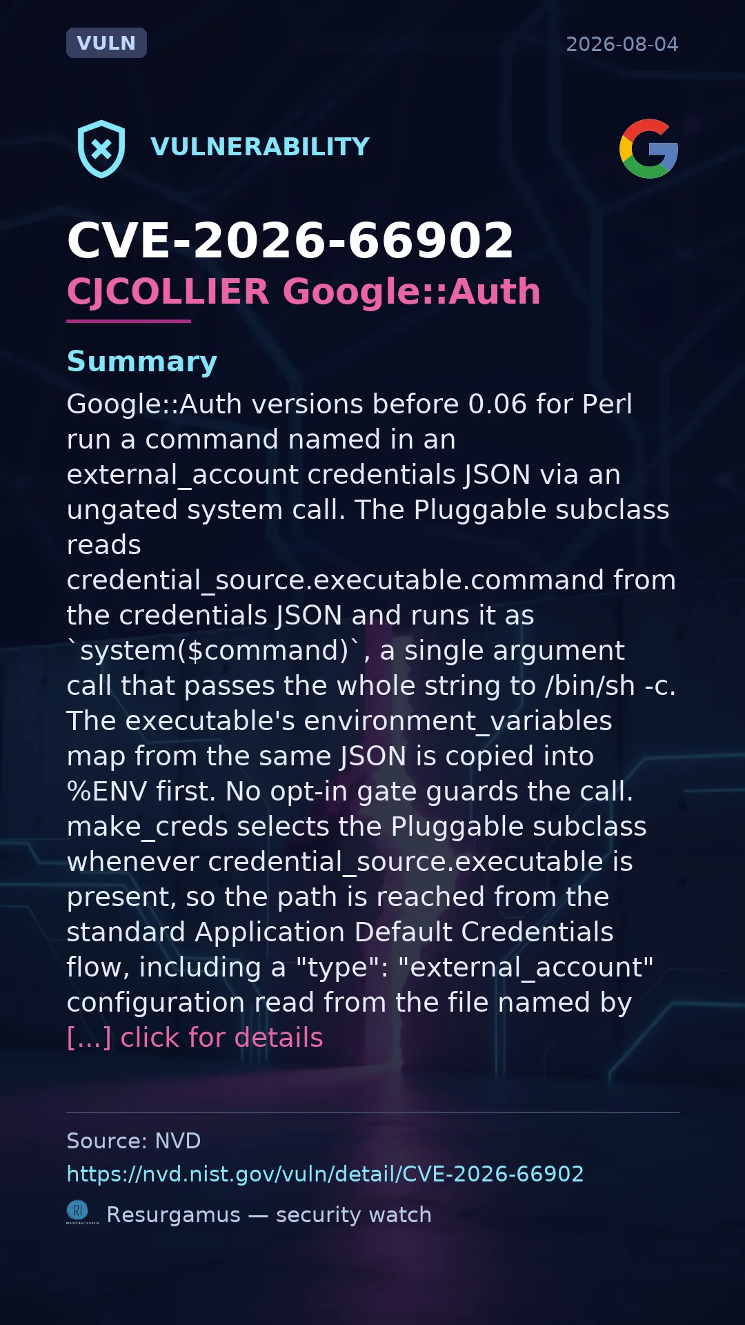 CVE-2026-66902 CJCOLLIER Google::Auth Vulnerability