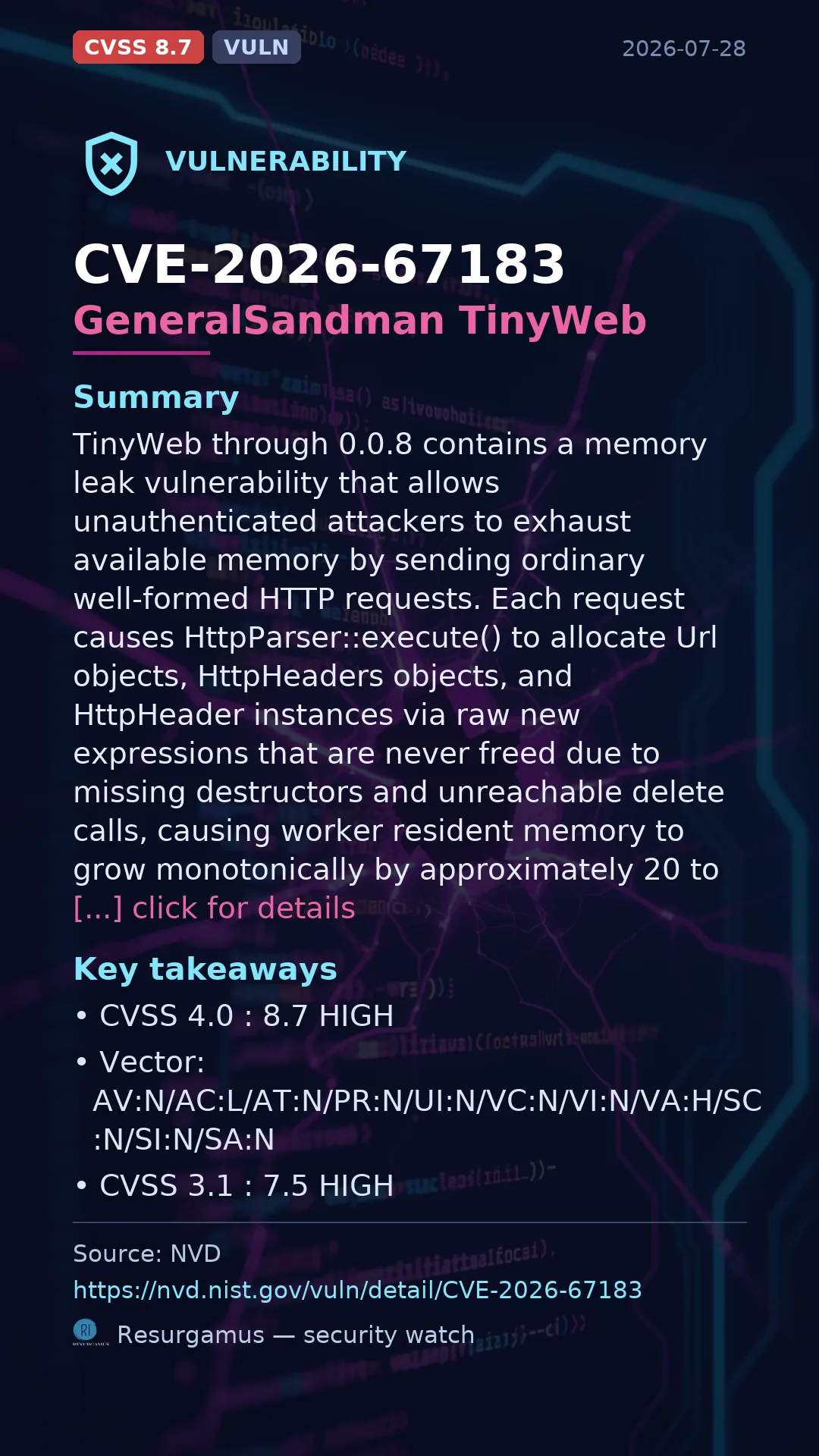 CVE-2026-67183 GeneralSandman TinyWeb Vulnerability