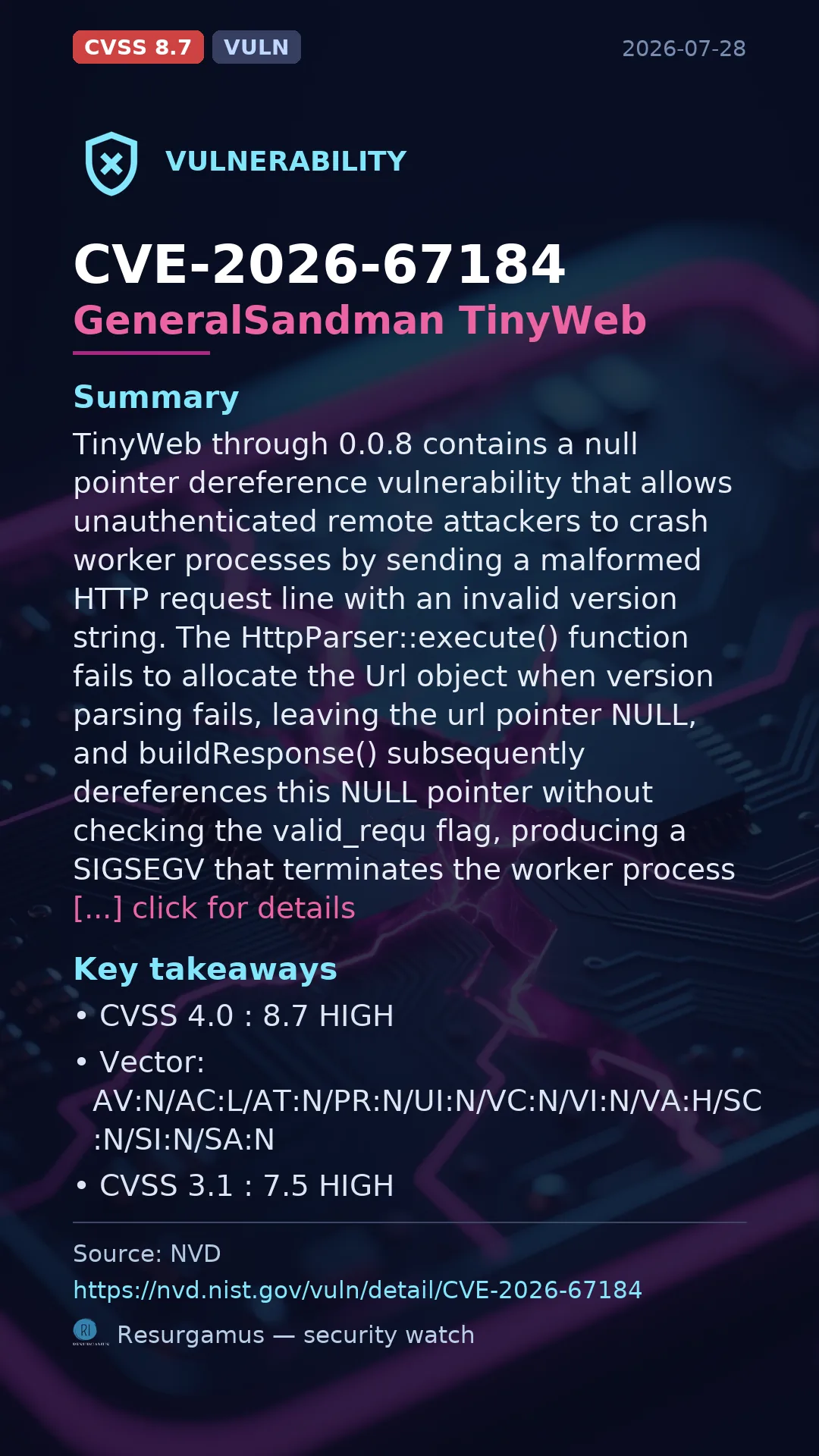 CVE-2026-67184 GeneralSandman TinyWeb Vulnerability