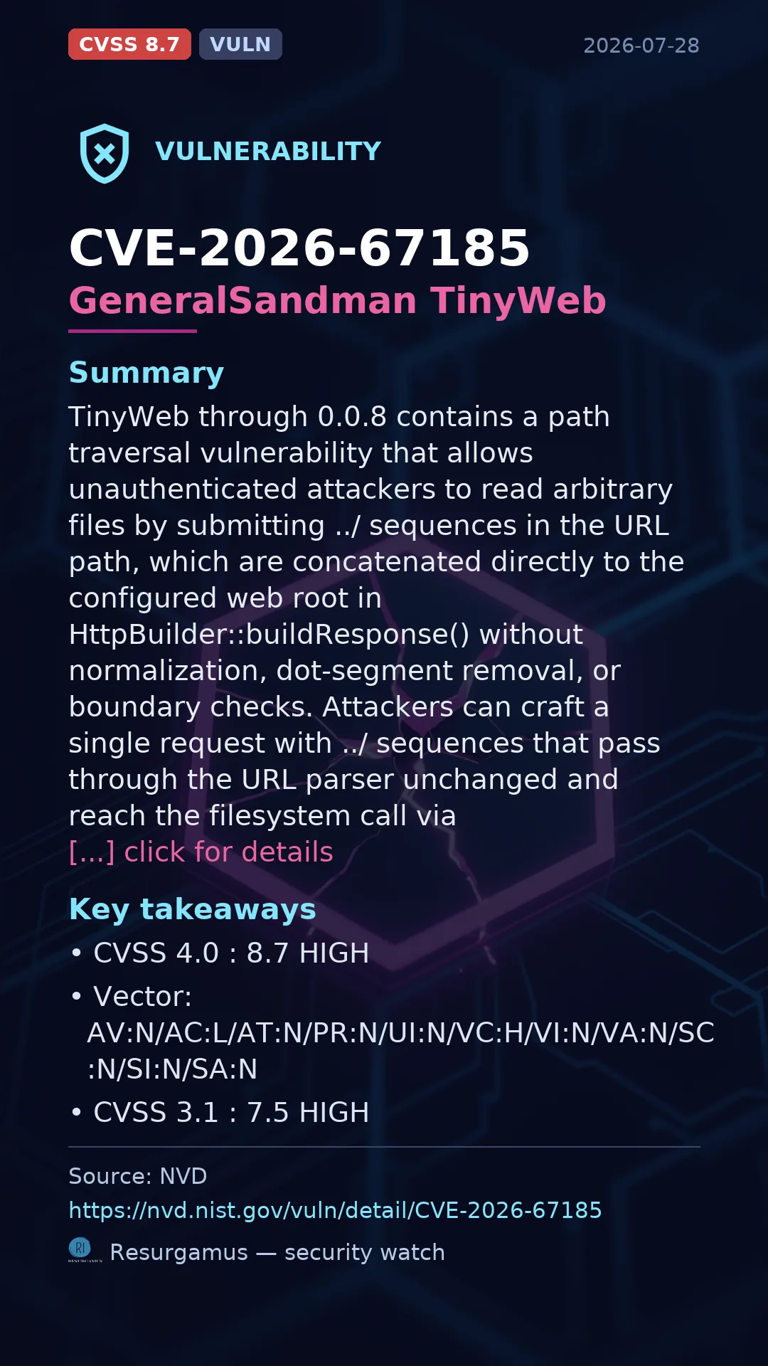 CVE-2026-67185 GeneralSandman TinyWeb Vulnerability