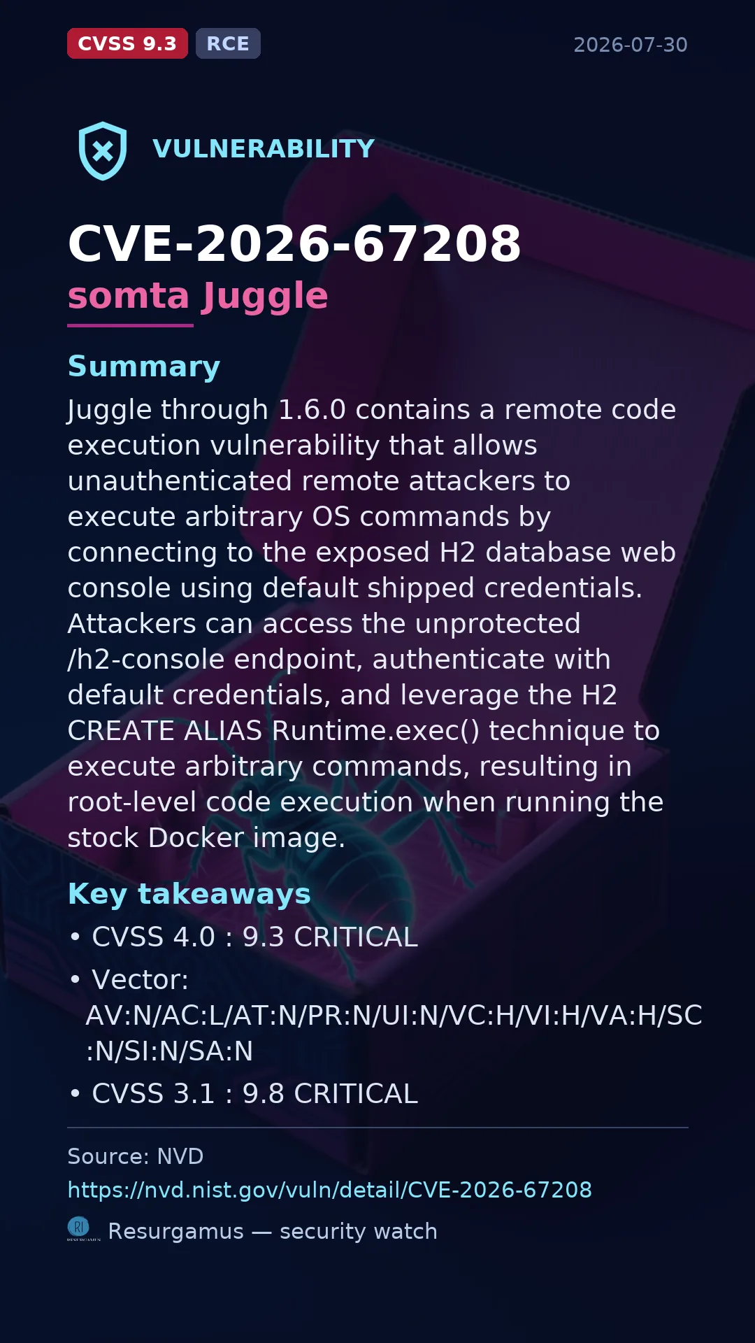 CVE-2026-67208 somta Juggle Vulnerability