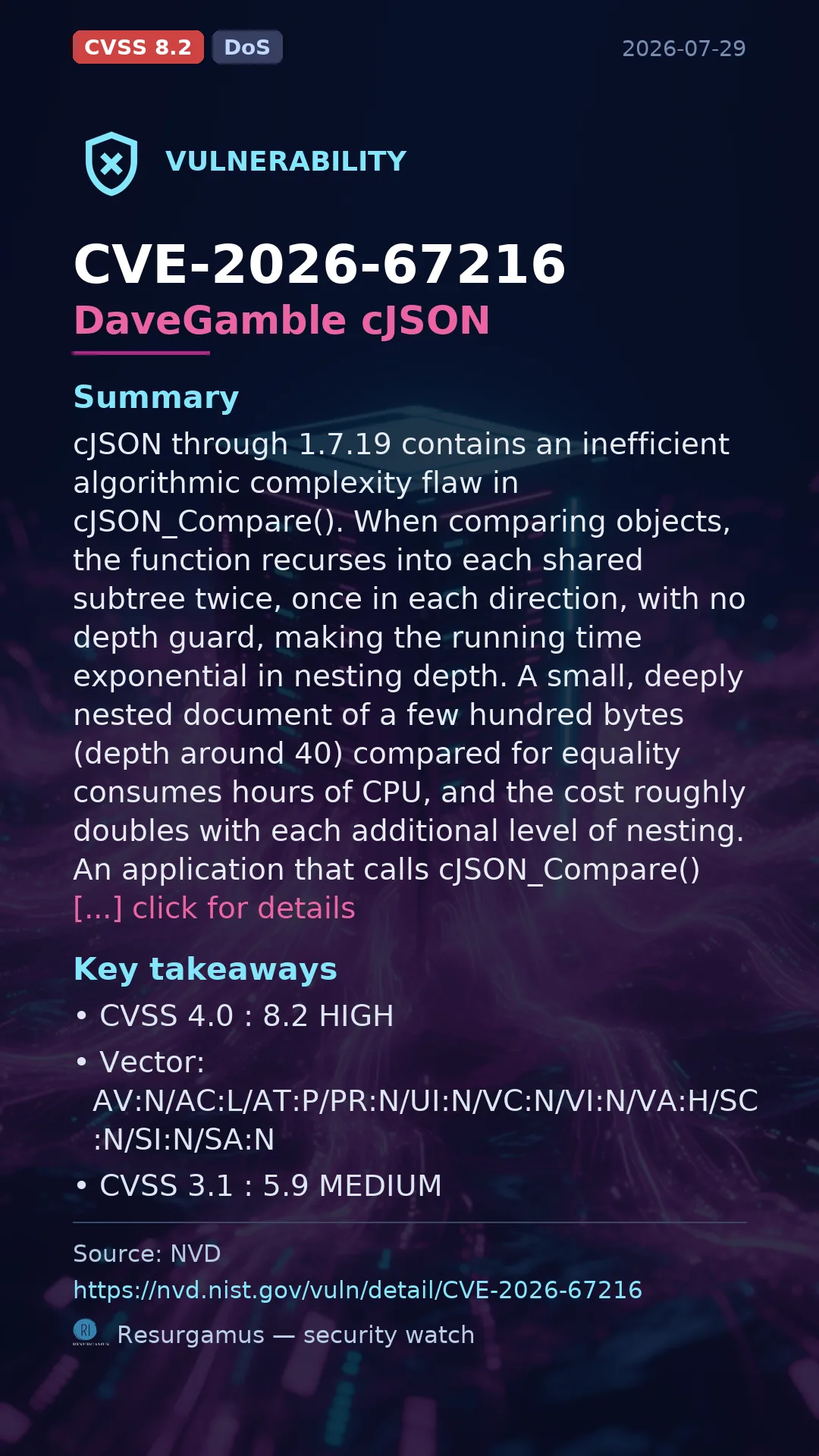 CVE-2026-67216 DaveGamble cJSON Vulnerability