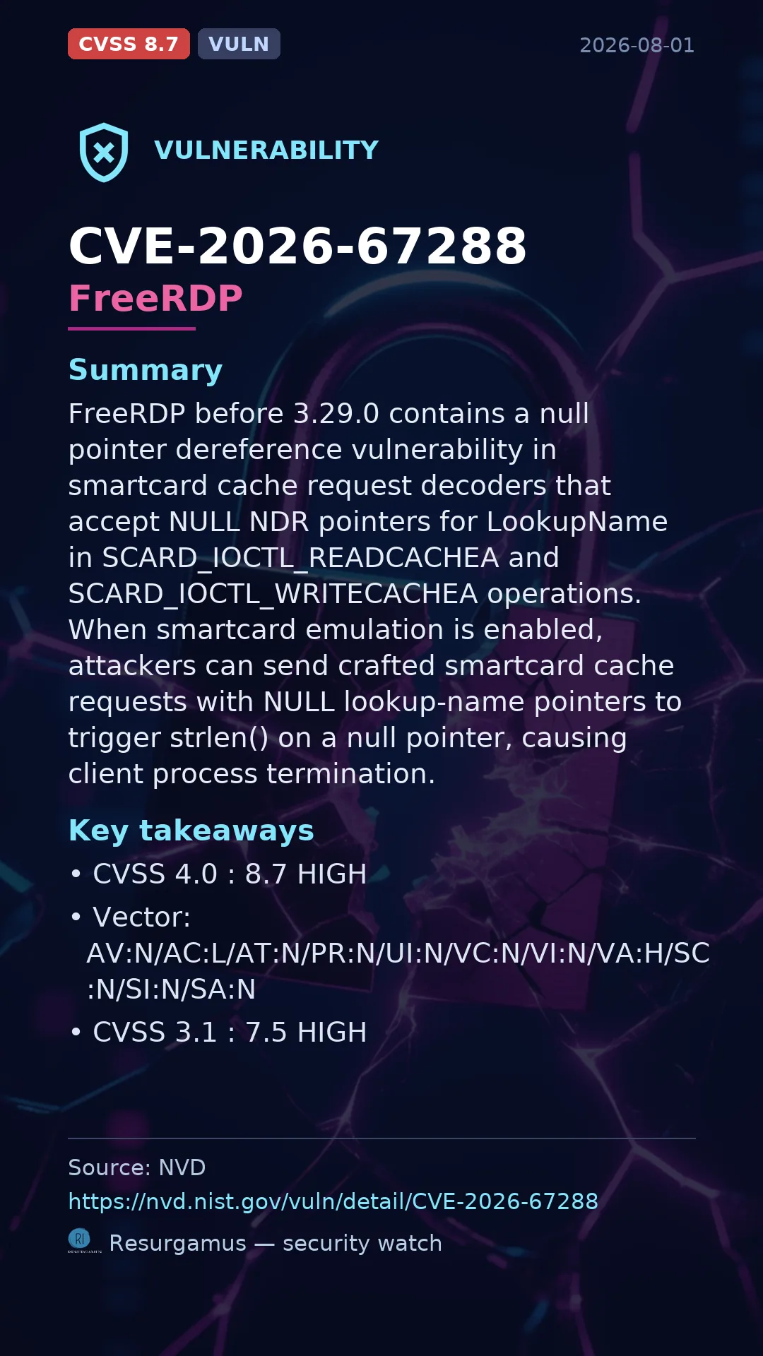 CVE-2026-67288 FreeRDP Vulnerability