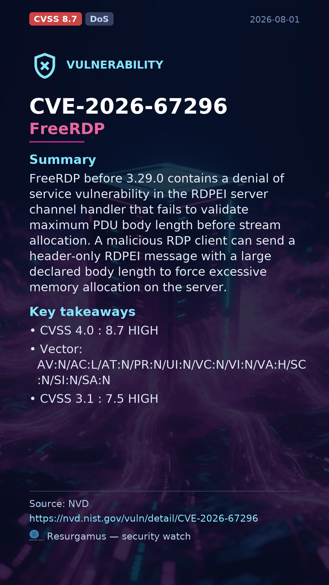 CVE-2026-67296 FreeRDP Vulnerability