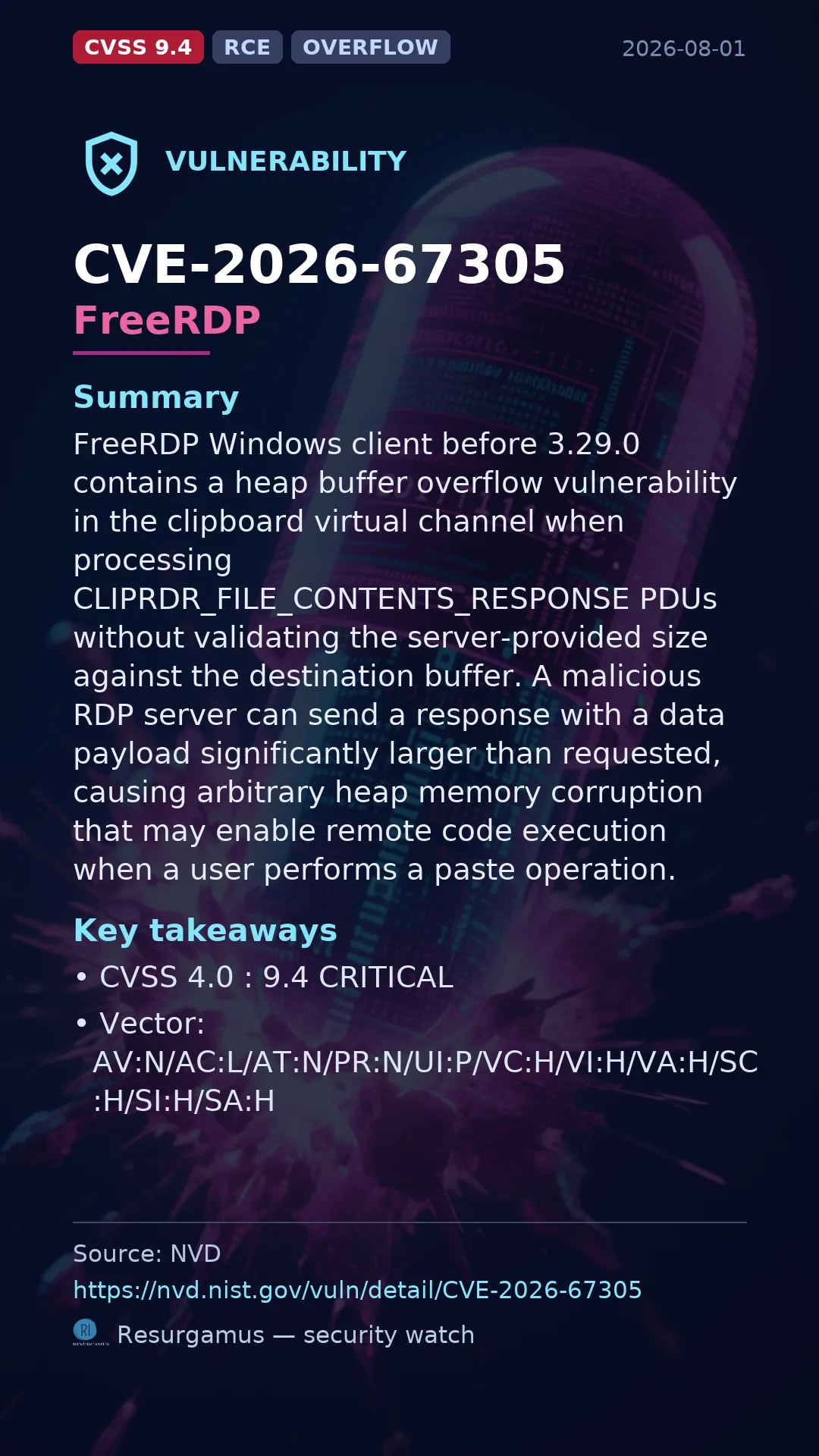 CVE-2026-67305 FreeRDP Vulnerability