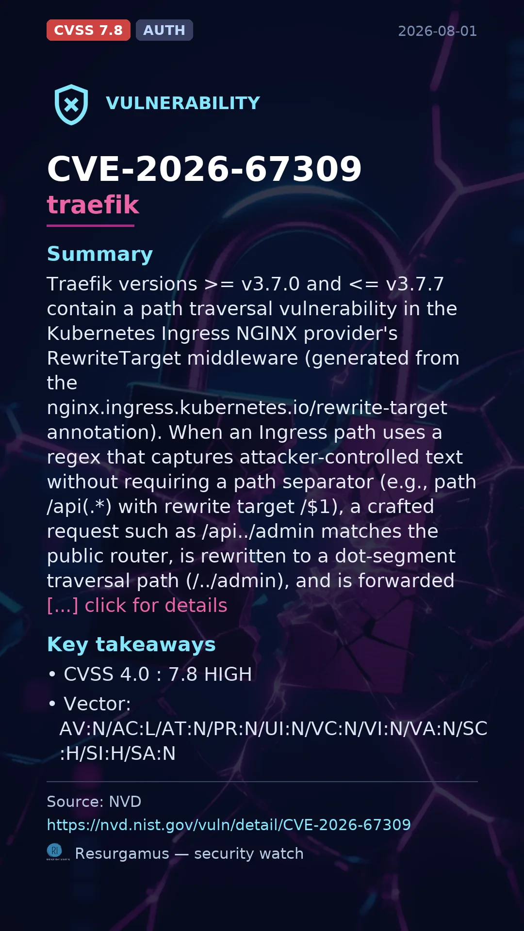 CVE-2026-67309 traefik Vulnerability