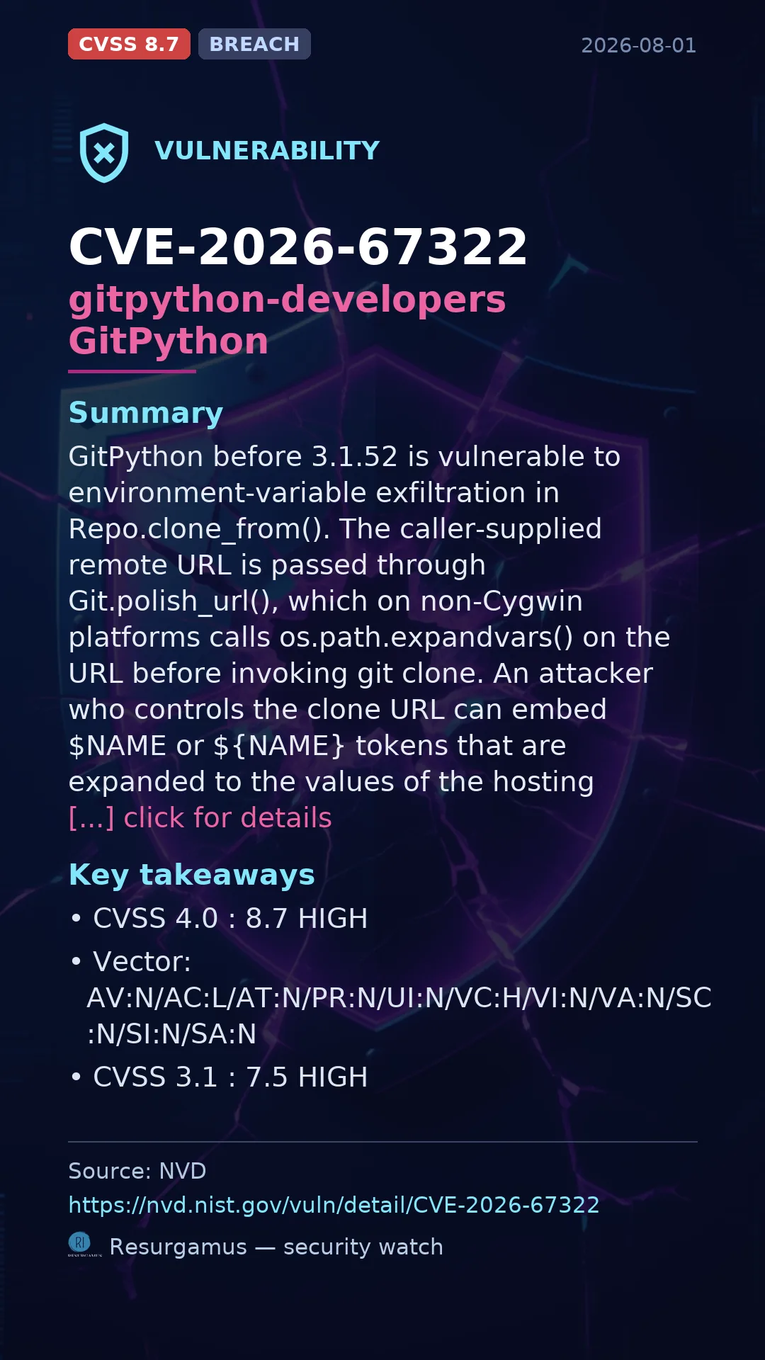 CVE-2026-67322 gitpython-developers GitPython Vulnerability