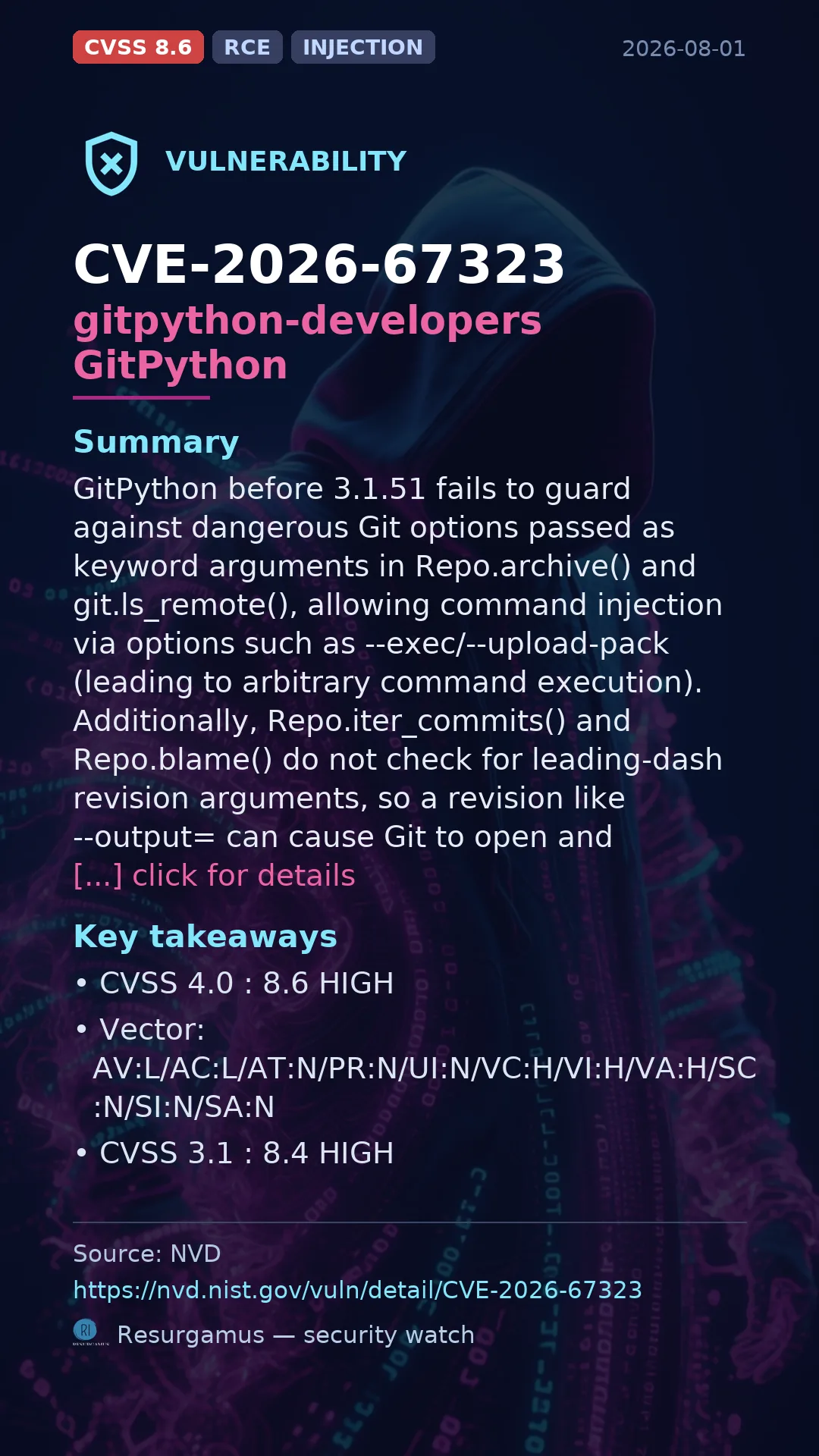CVE-2026-67323 gitpython-developers GitPython Vulnerability