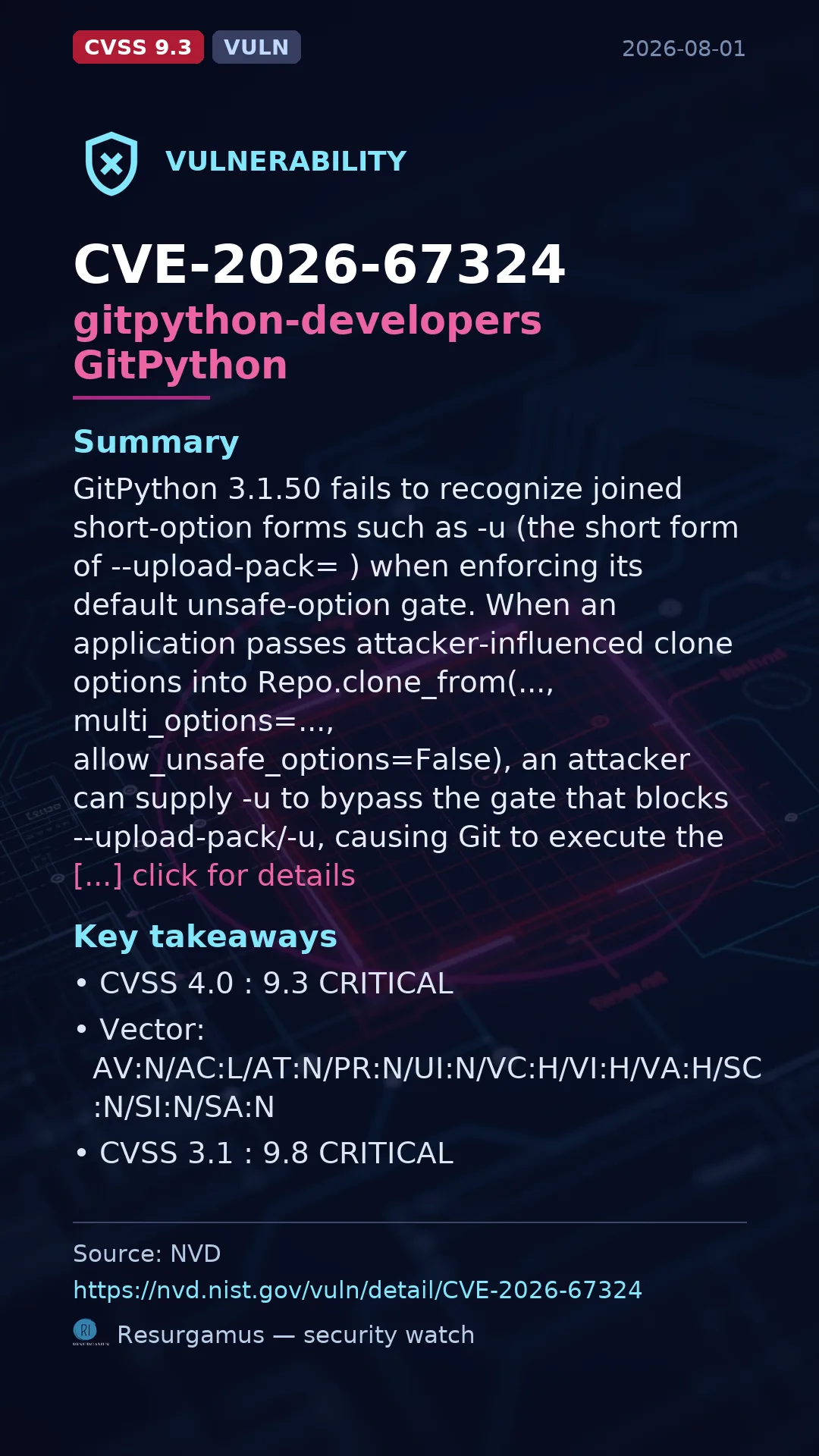 CVE-2026-67324 gitpython-developers GitPython Vulnerability
