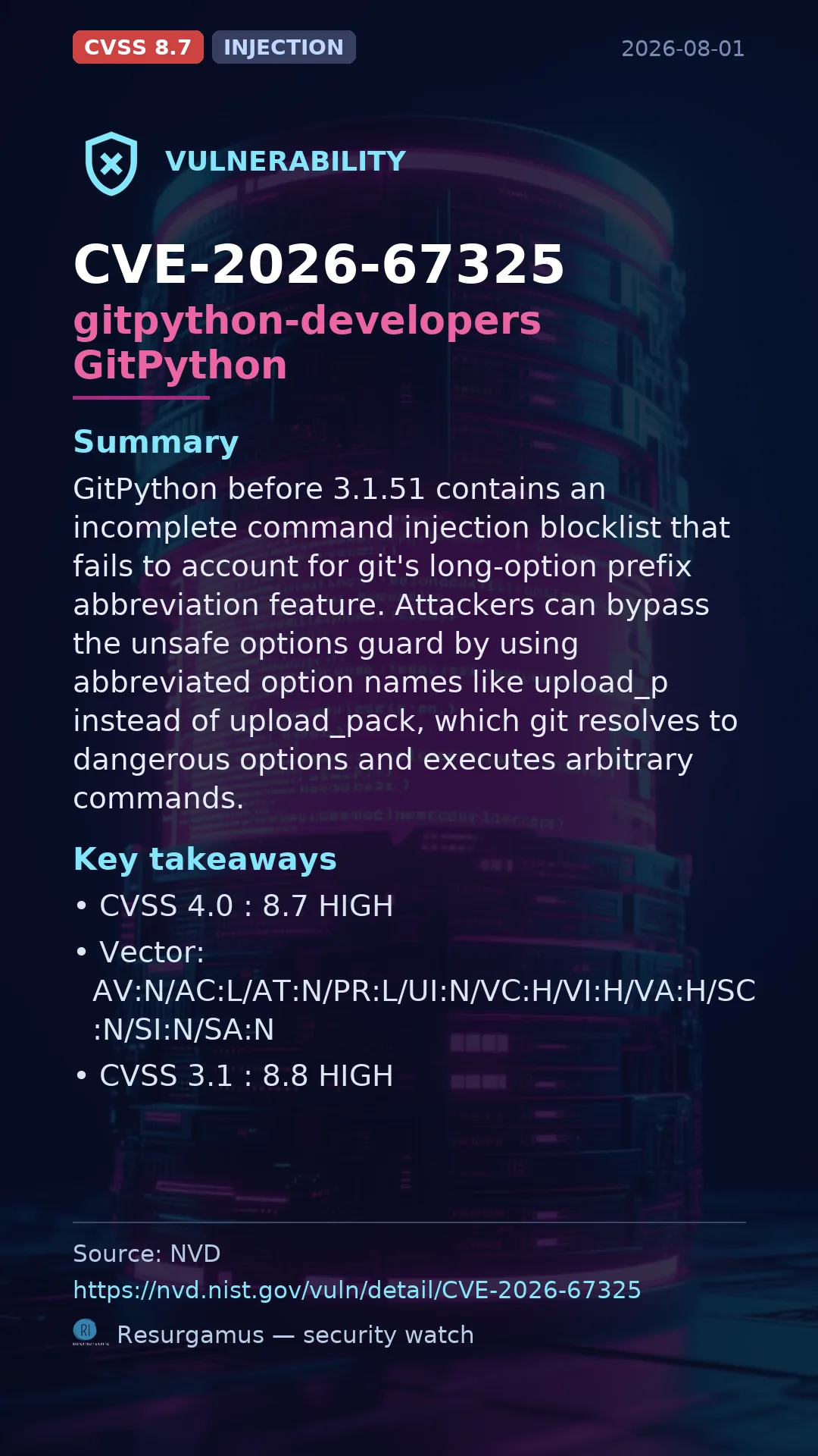 CVE-2026-67325 gitpython-developers GitPython Vulnerability