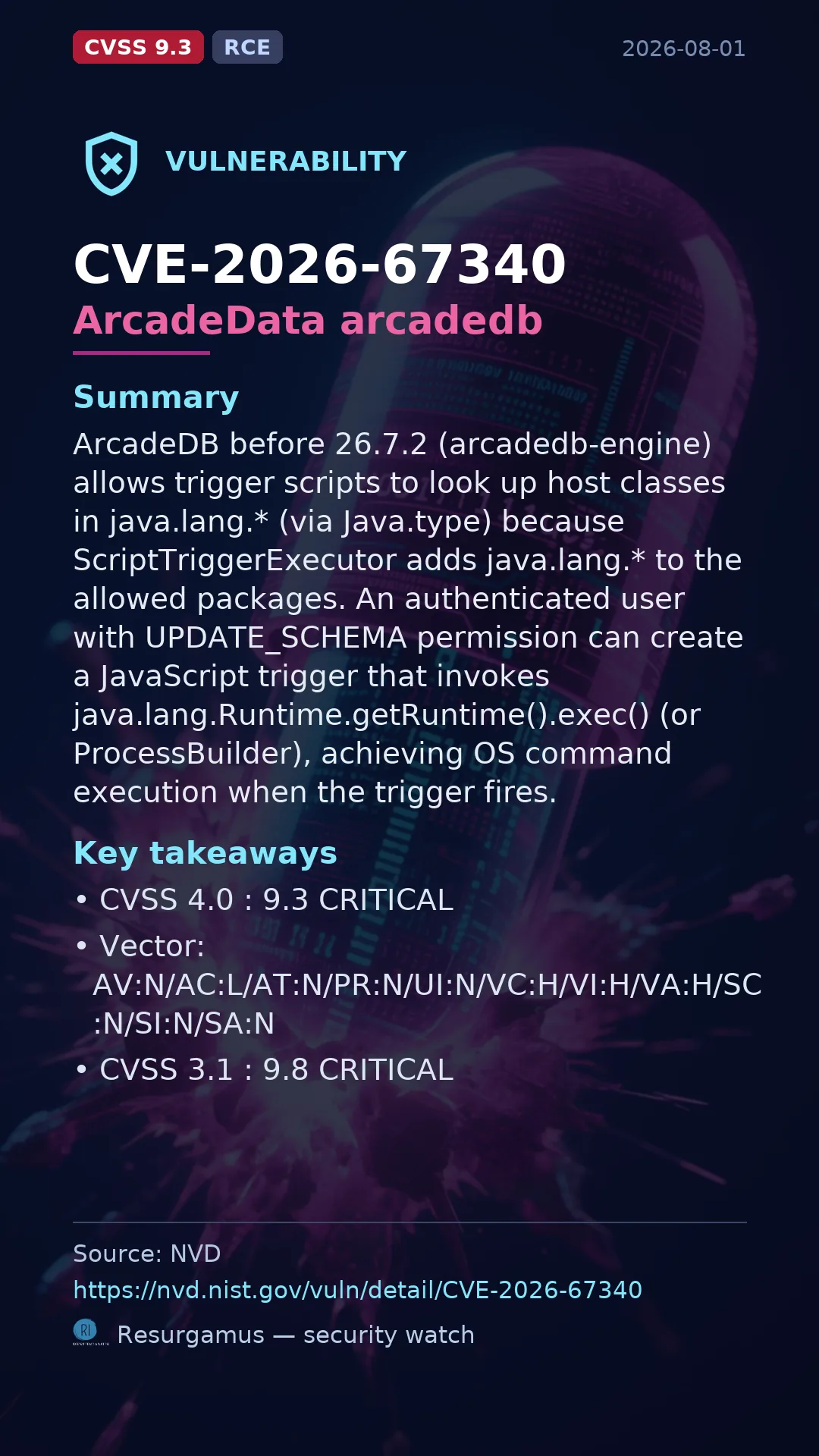 CVE-2026-67340 ArcadeData arcadedb Vulnerability