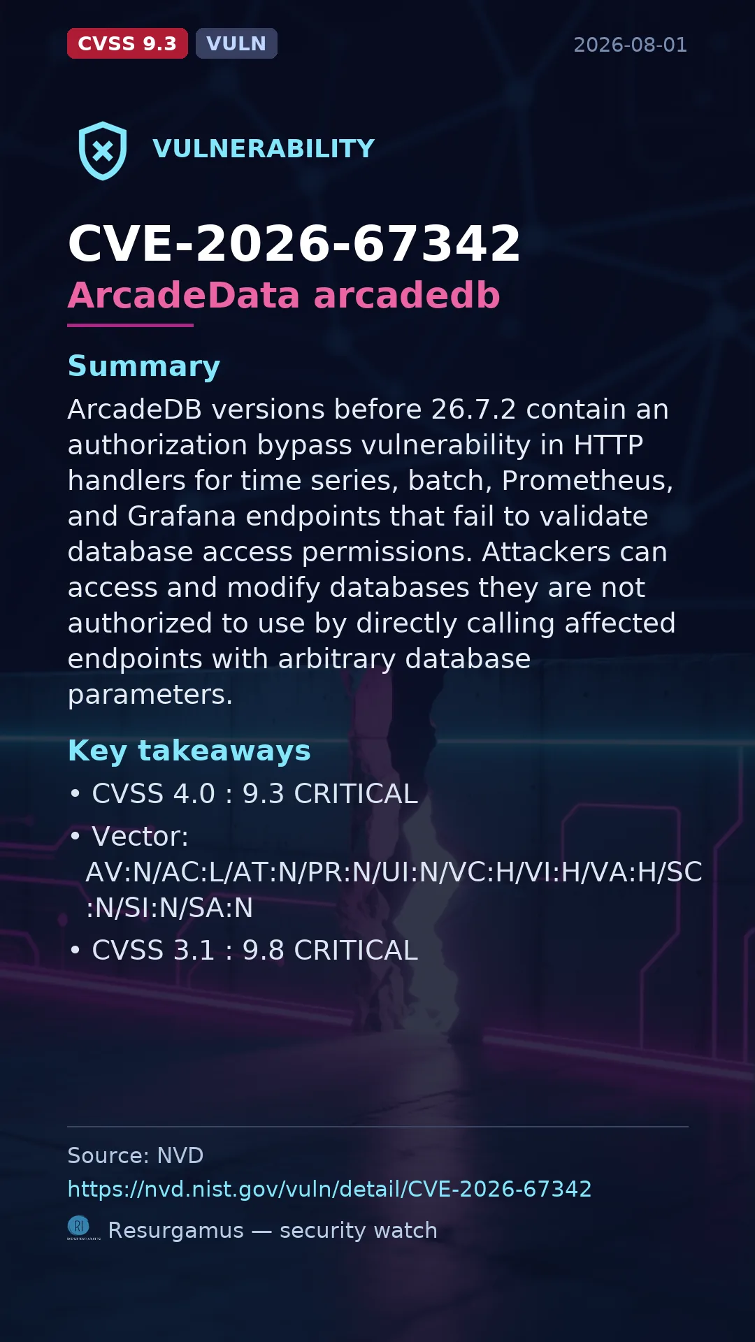 CVE-2026-67342 ArcadeData arcadedb Vulnerability