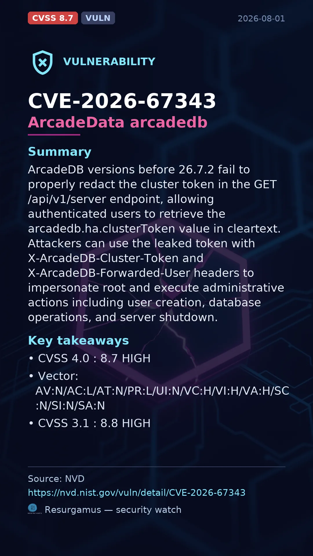 CVE-2026-67343 ArcadeData arcadedb Vulnerability