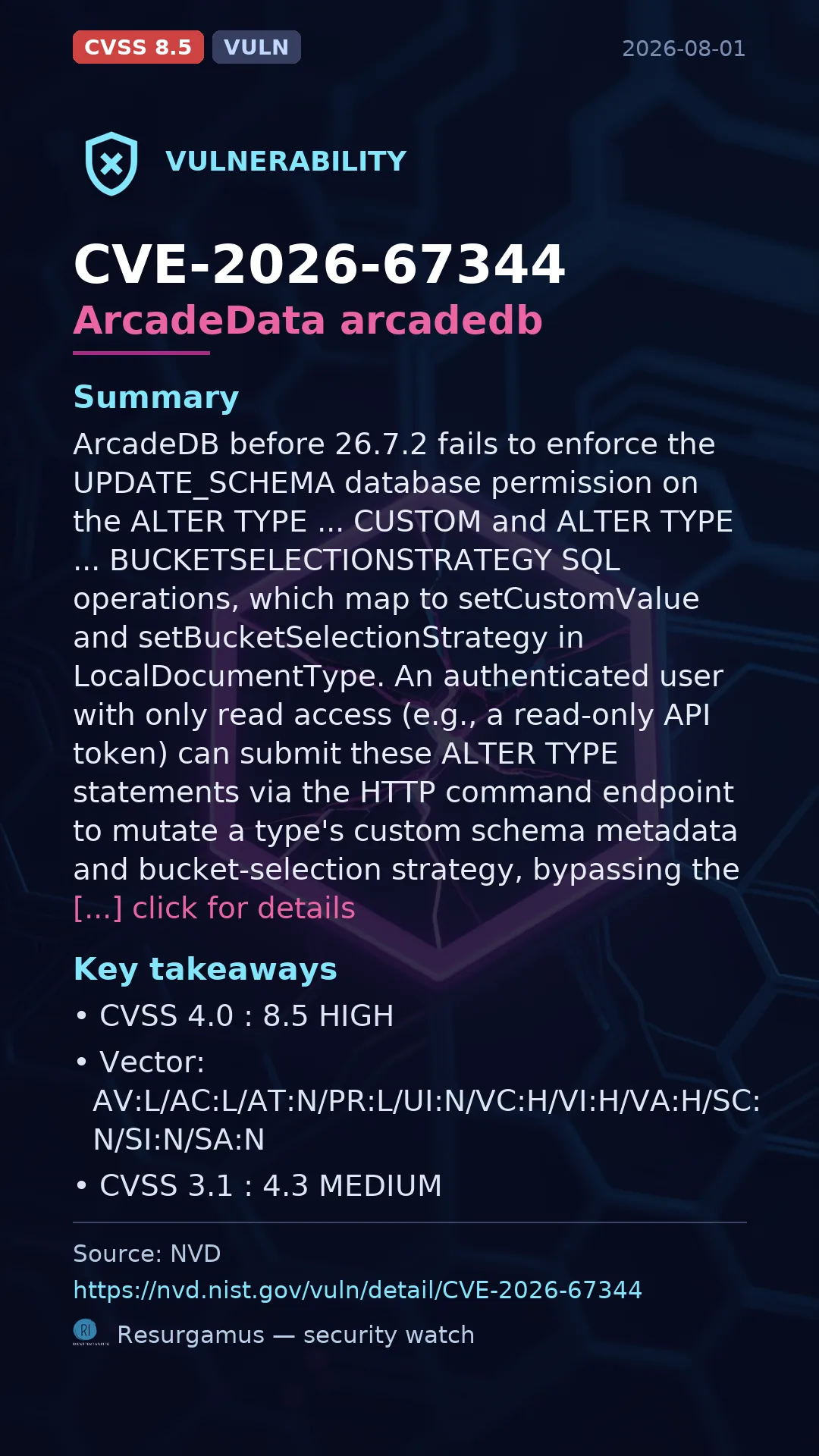 CVE-2026-67344 ArcadeData arcadedb Vulnerability