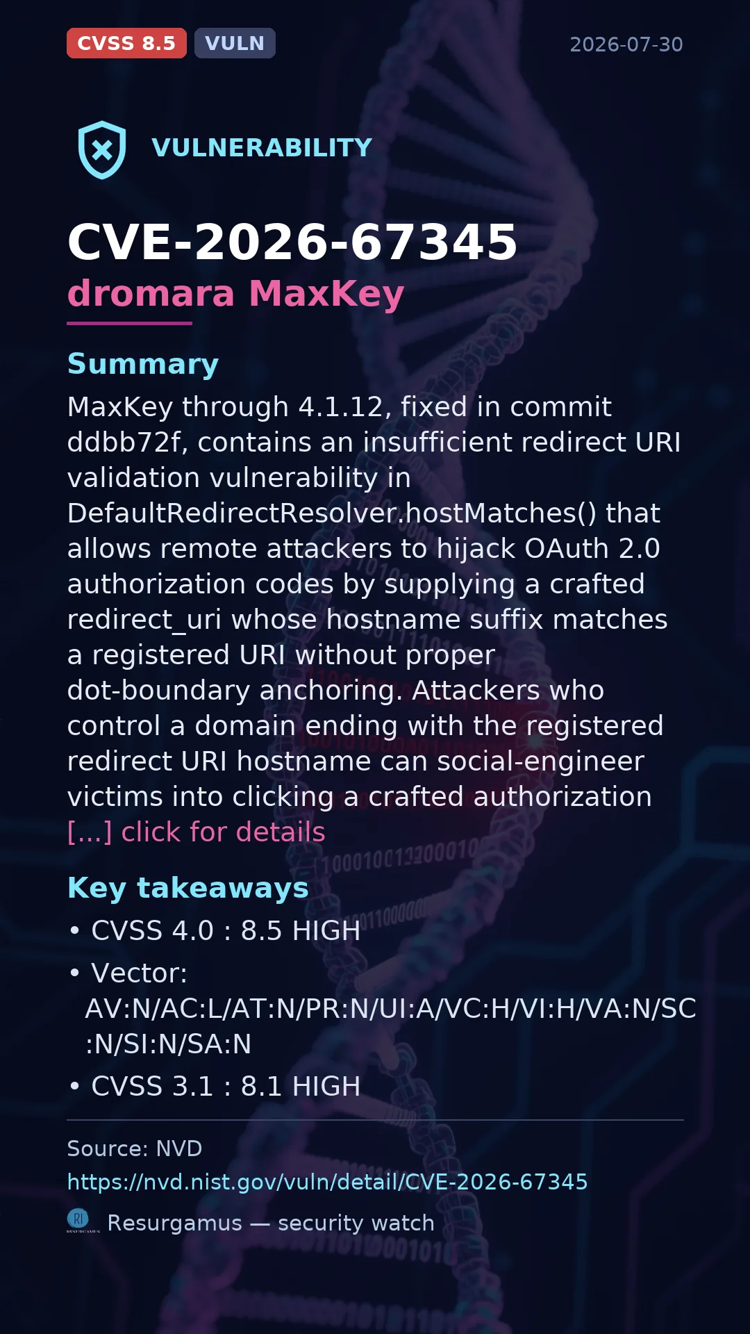 CVE-2026-67345 dromara MaxKey Vulnerability