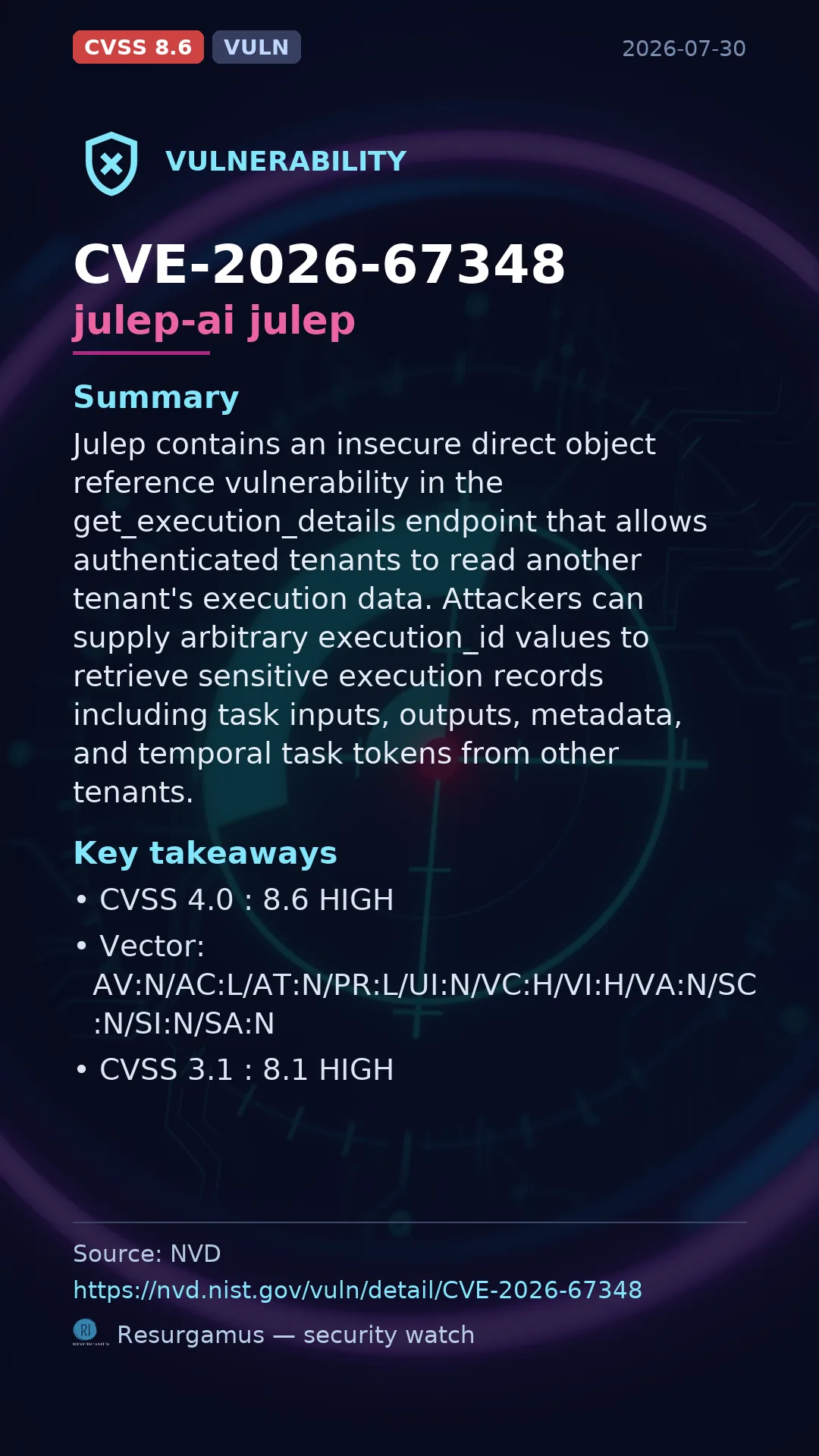 CVE-2026-67348 julep-ai julep Vulnerability