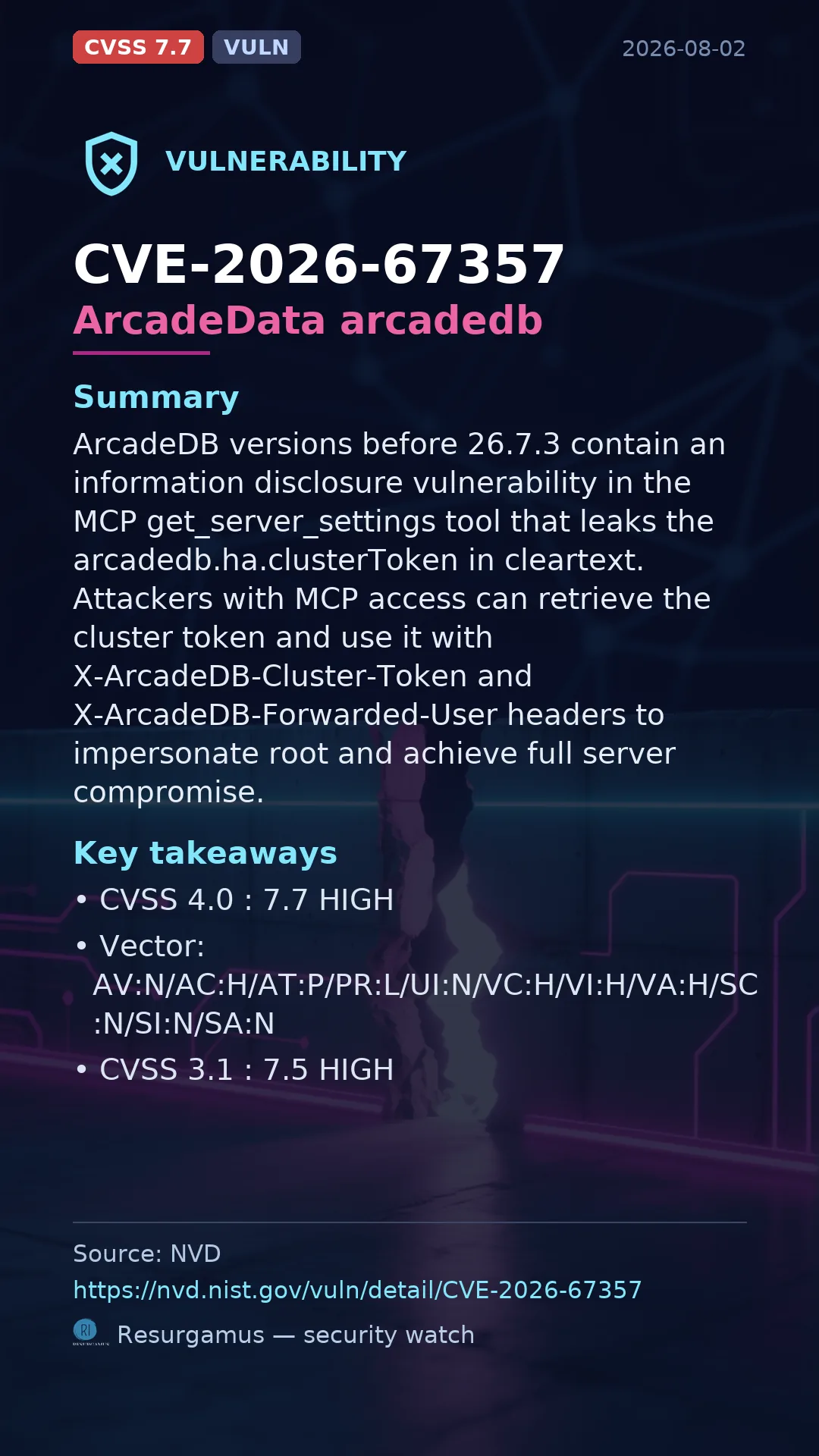 CVE-2026-67357 ArcadeData arcadedb Vulnerability