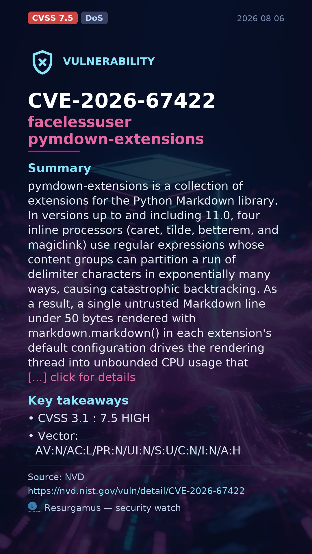 CVE-2026-67422 facelessuser pymdown-extensions Vulnerability