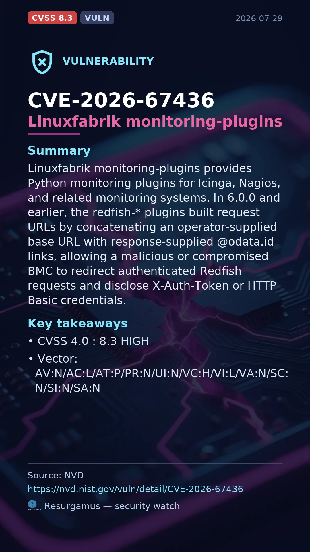 CVE-2026-67436 Linuxfabrik monitoring-plugins Vulnerability